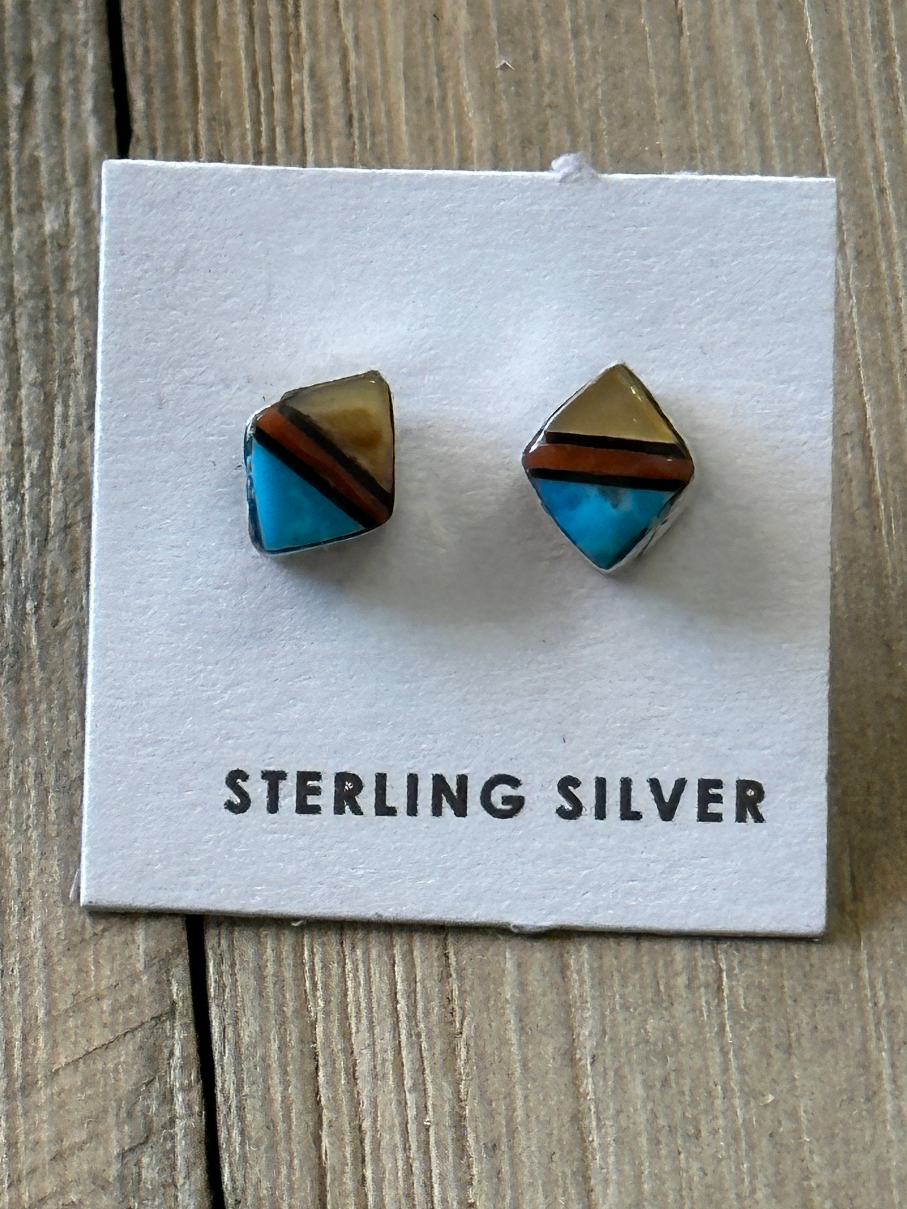 Zuni Made Multi Stone & Sterling Silver Post Earrings