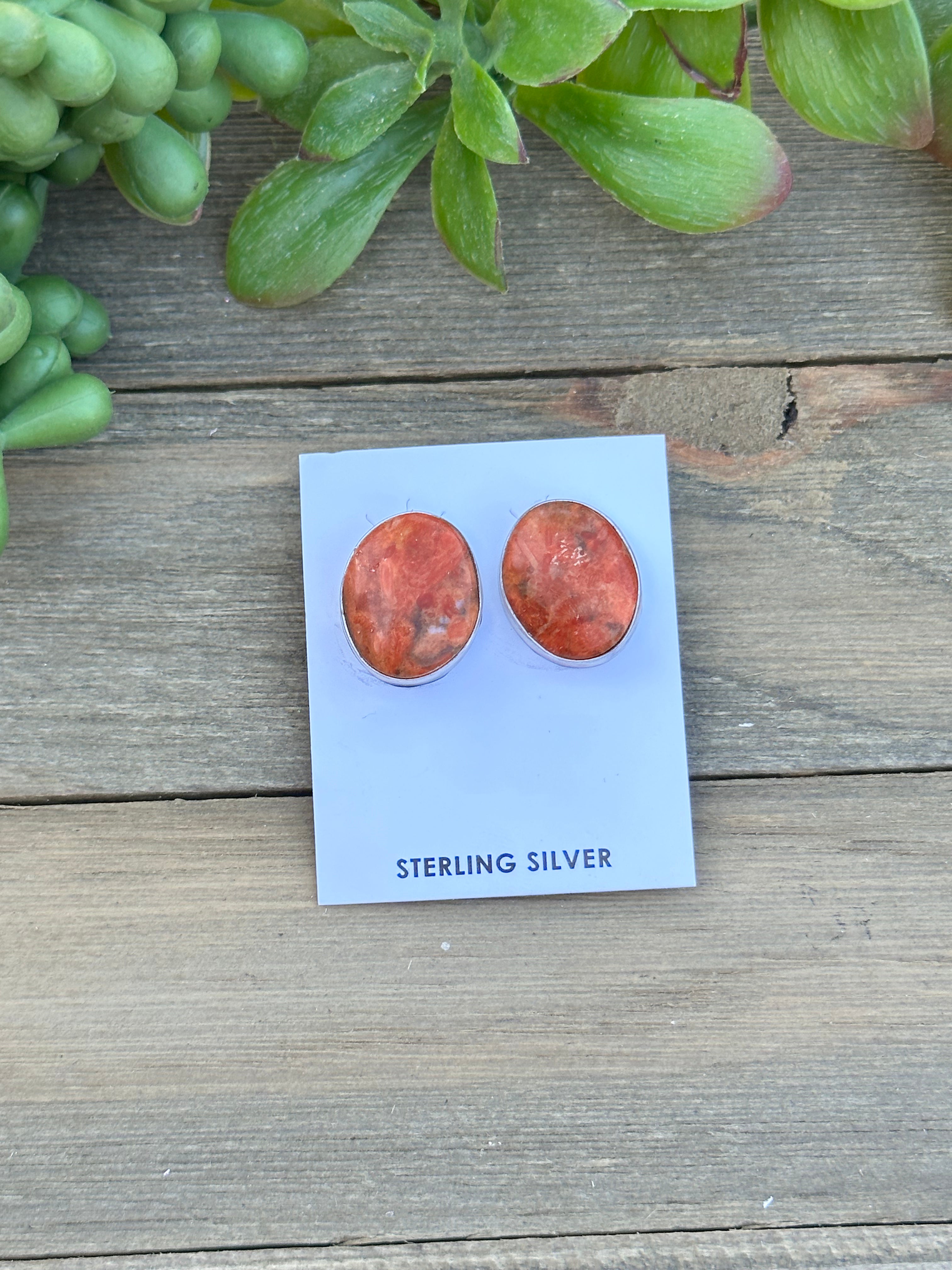 Navajo Made Apple Coral & Sterling Silver Post Earrings