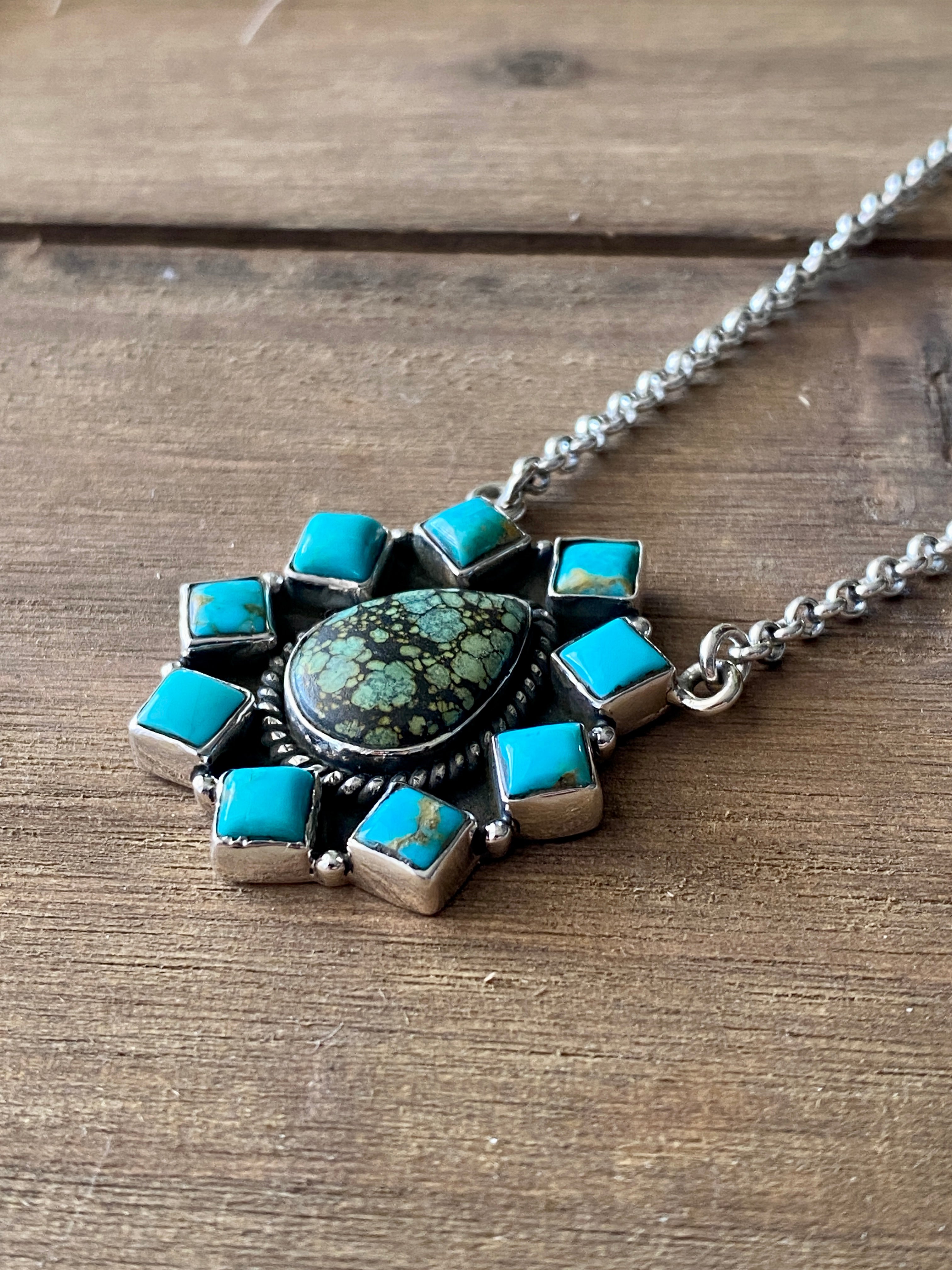 Southwest Handmade Multi Stone & Sterling Silver Cluster Necklace