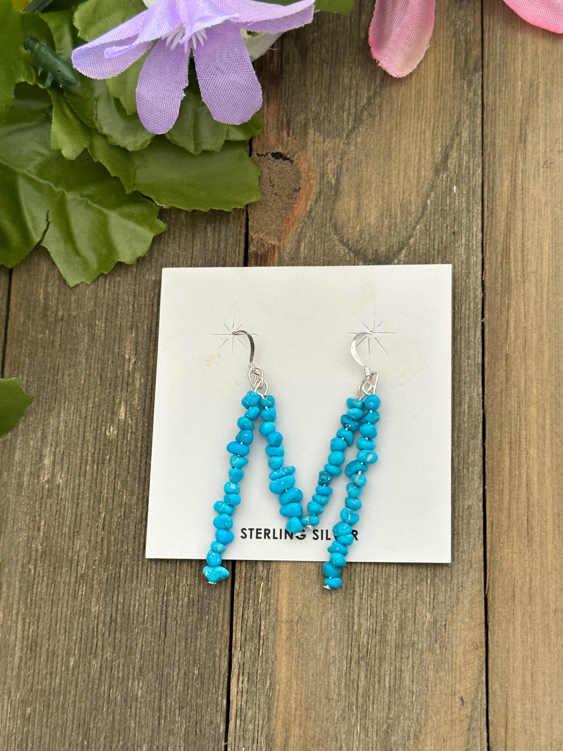 Navajo Strung Kingman Turquoise & Sterling Silver Beaded Dangle Earrings