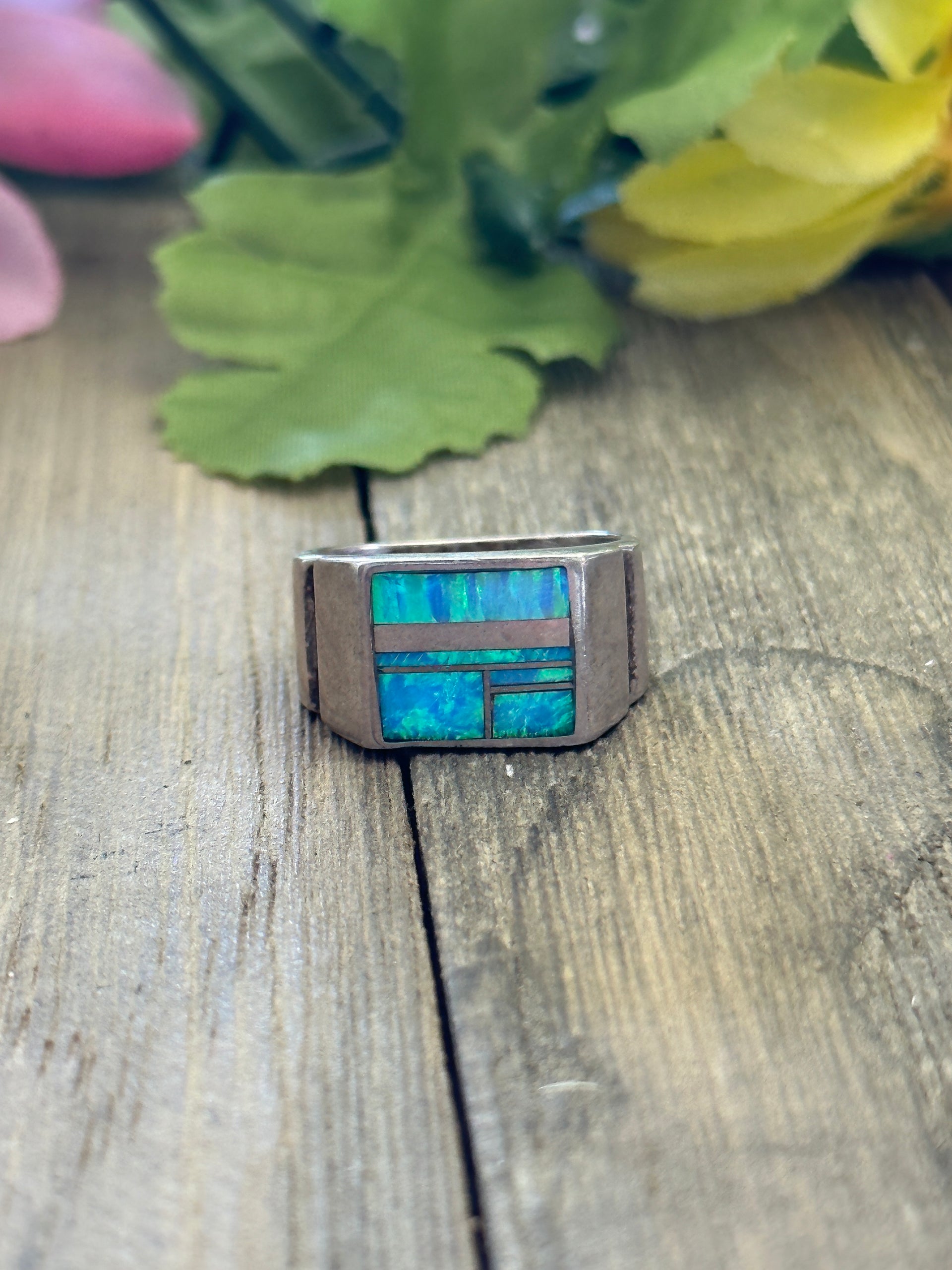 Navajo Made Opal (Man Made) & Sterling Silver Ring Size 7.5