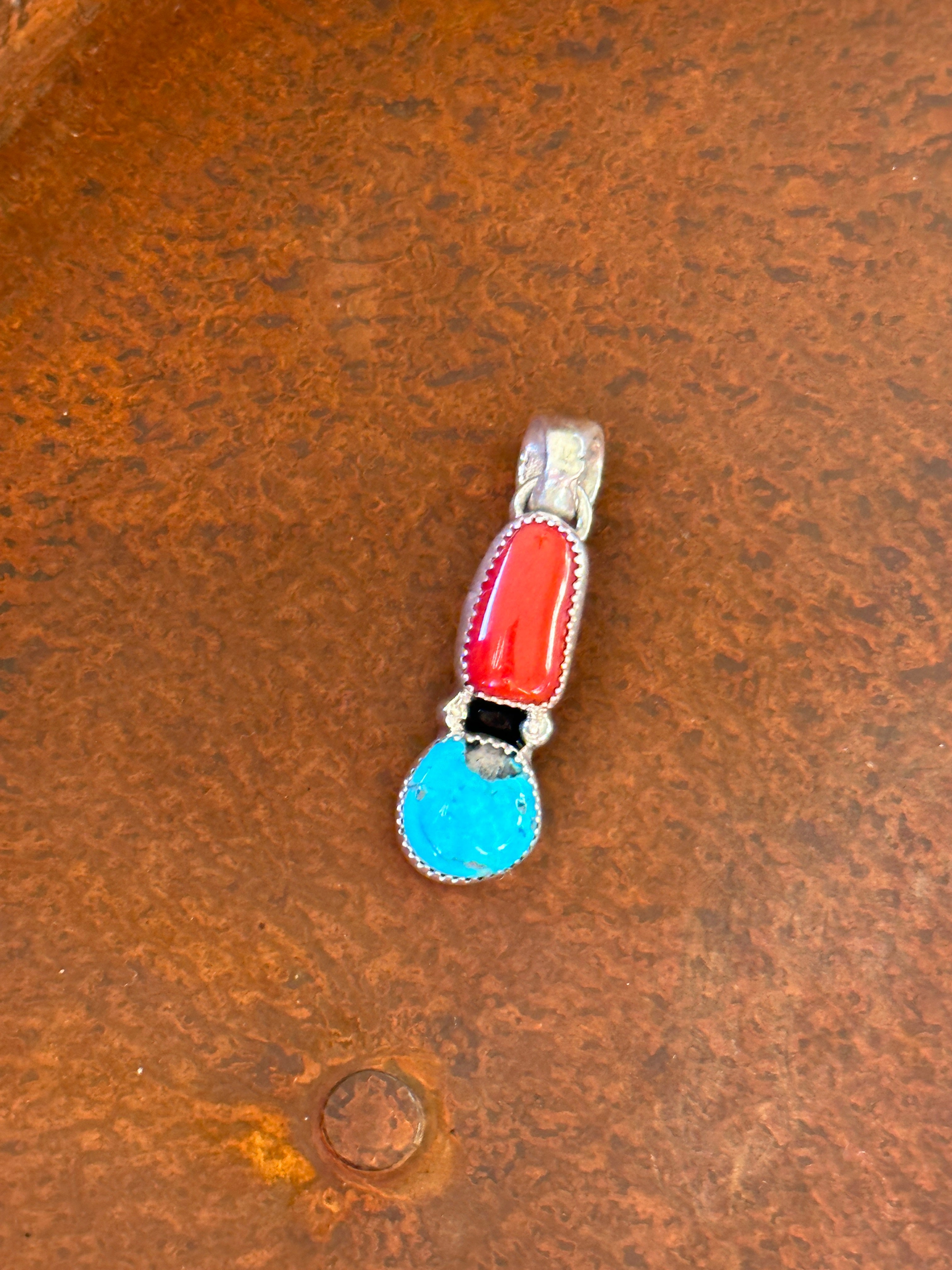 Navajo Made Multi Stone & Sterling Silver Pendant