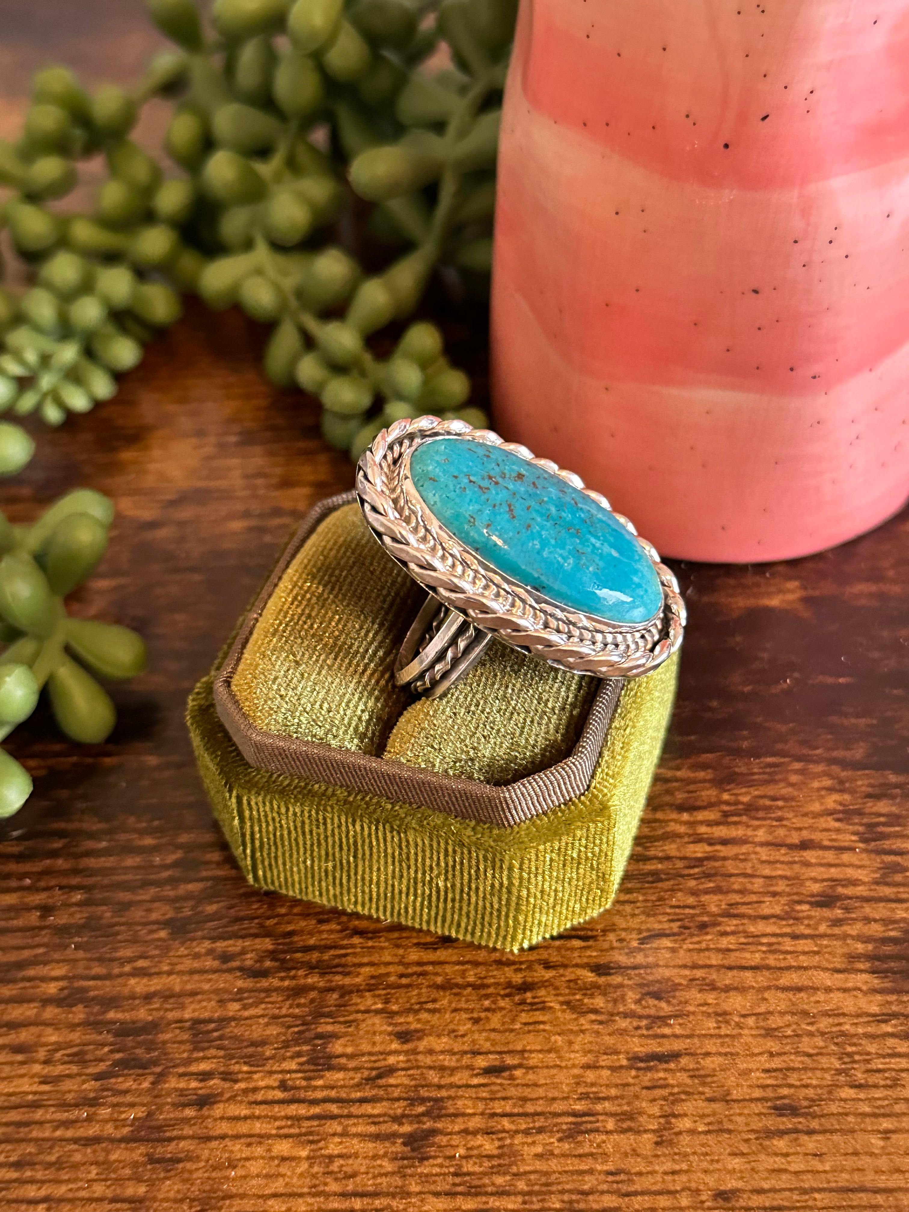 Navajo Made Kingman Turquoise & Sterling Silver Ring Size 9