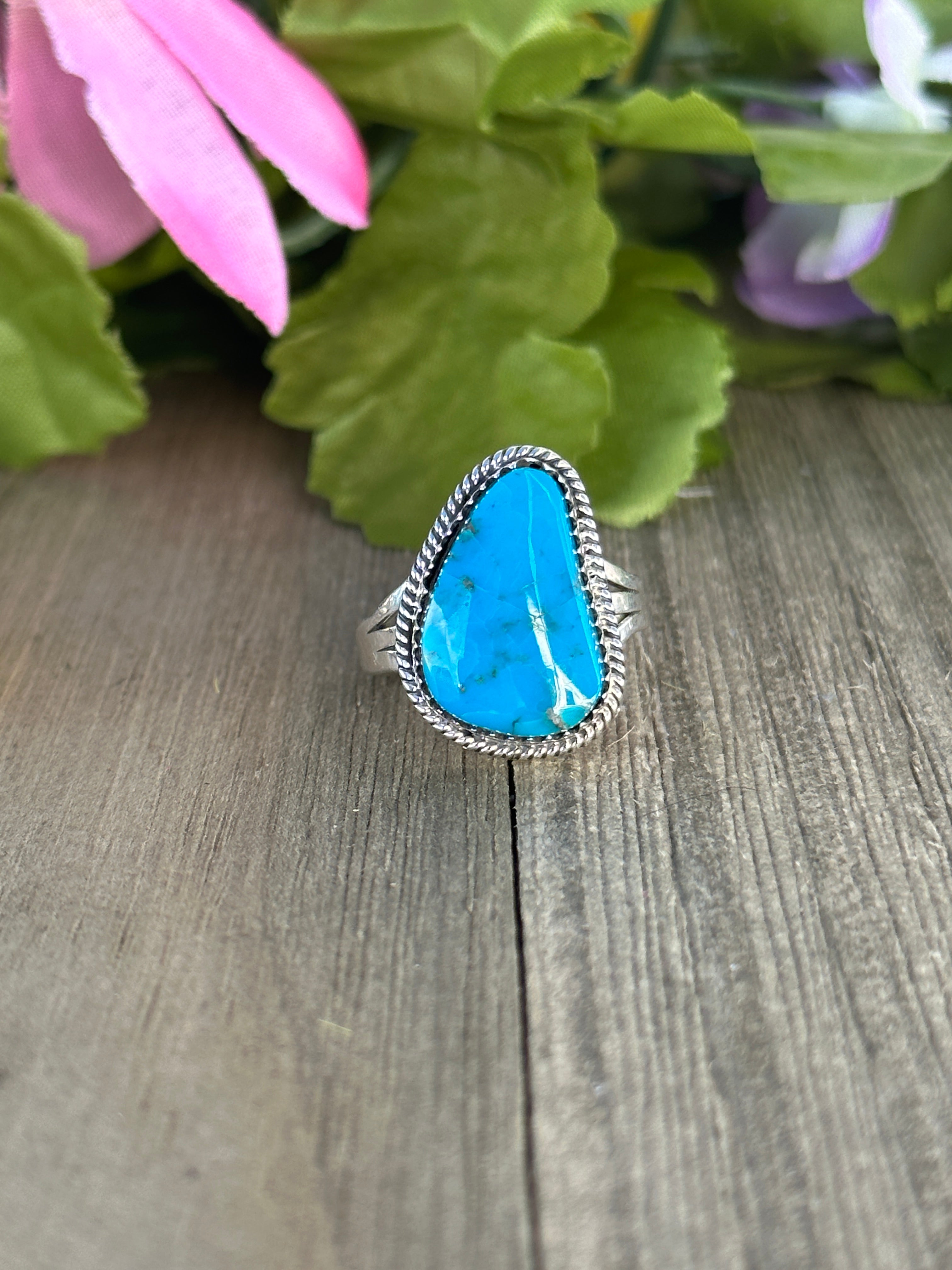 Navajo Made Kingman Turquoise & Sterling Silver Ring