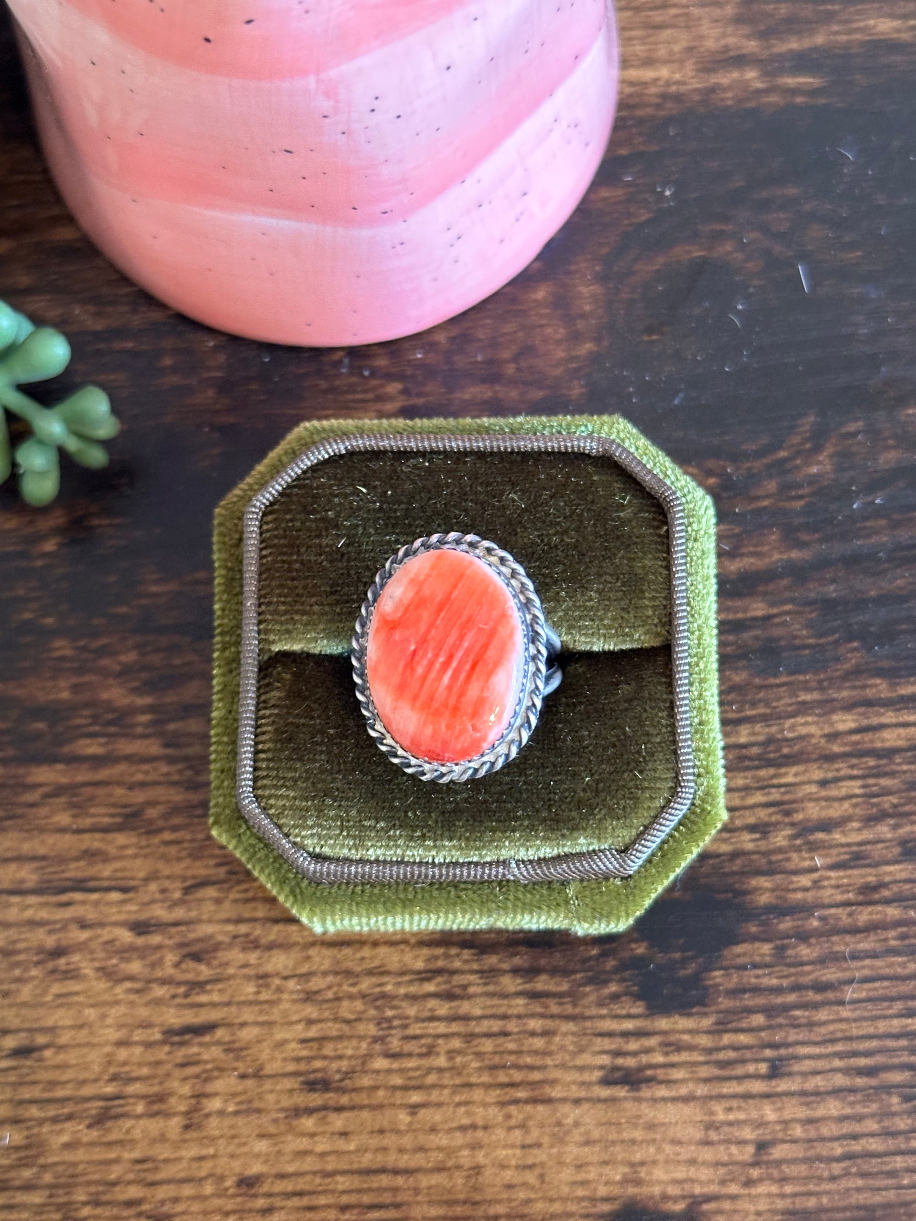 Navajo Made Spiny Oyster & Sterling Silver Ring