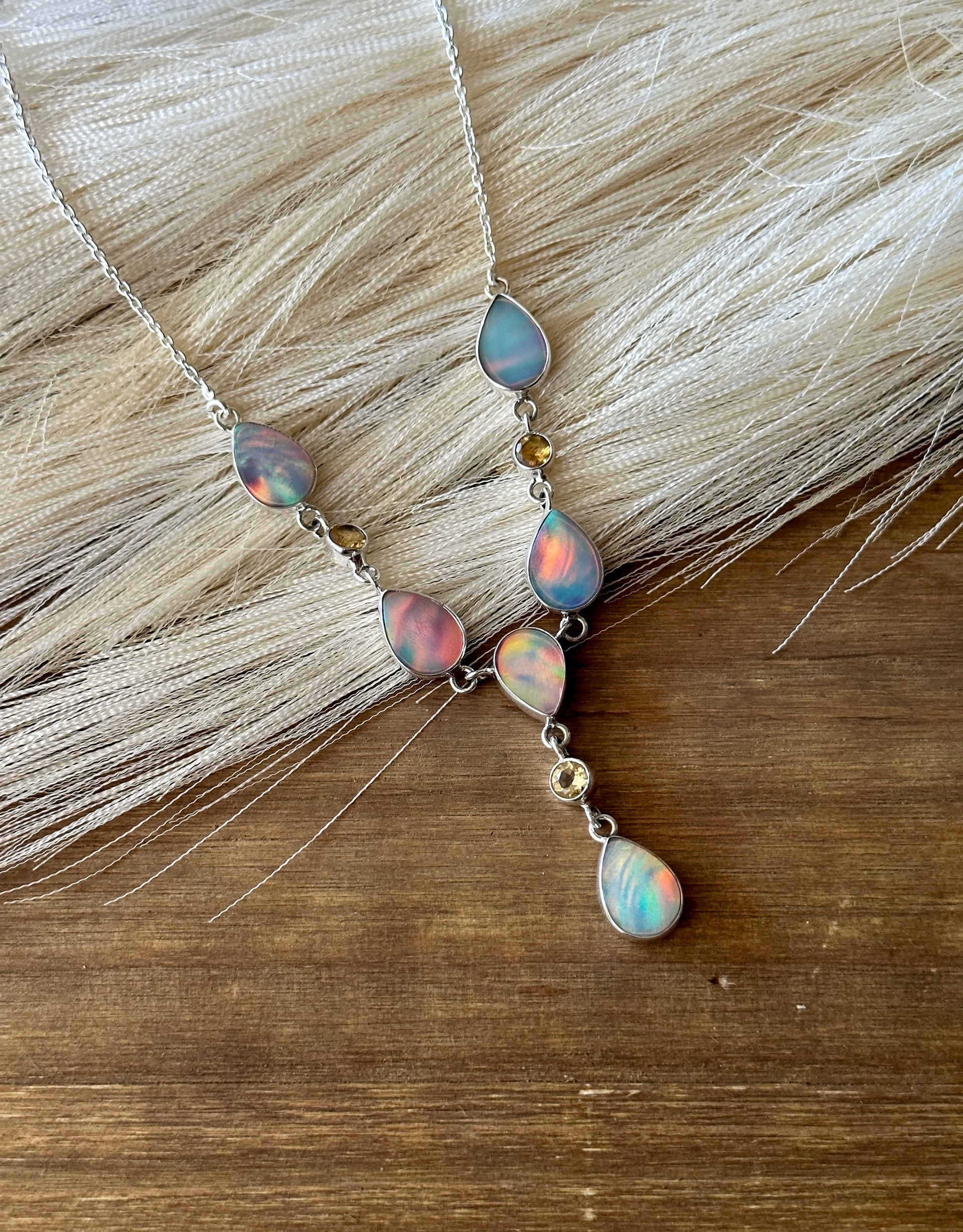 Southwest Handmade Mohave Opal & Sterling Silver Lariat Necklace