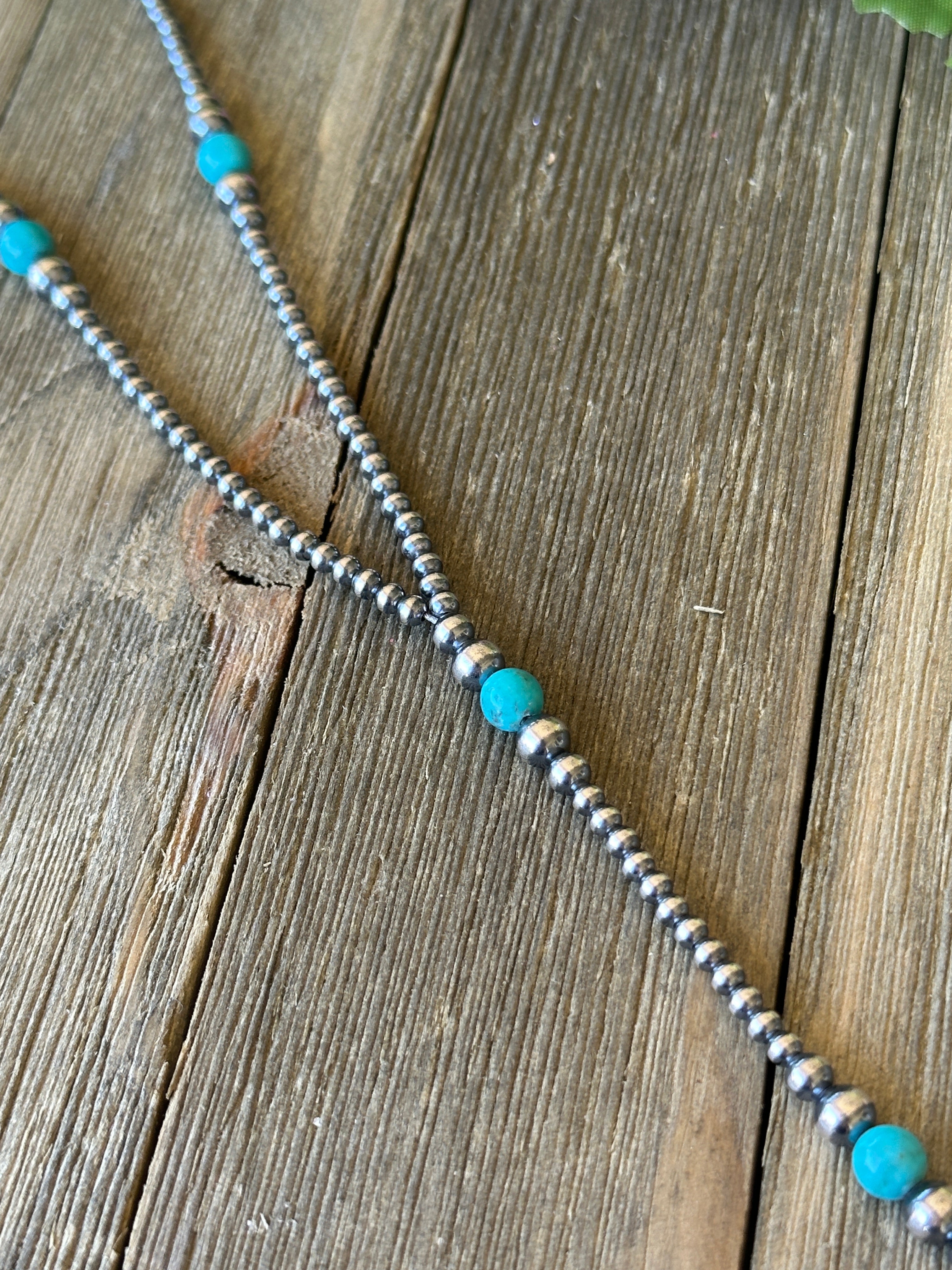 Navajo Made Kingman & Sterling Silver Graduated Pearl Lariat Necklace
