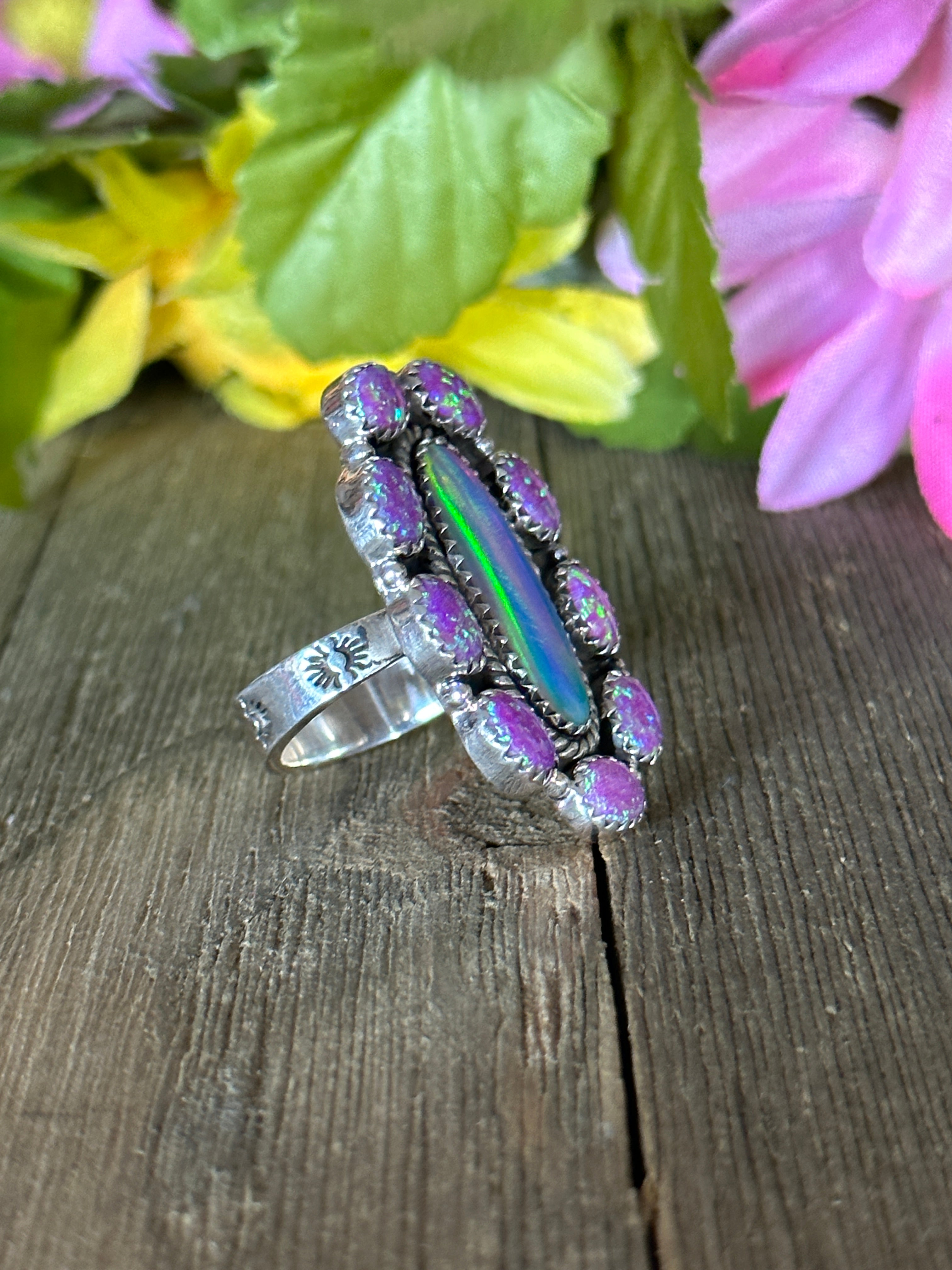 Southwest Handmade Multi Stone & Sterling Silver Adjustable Ring