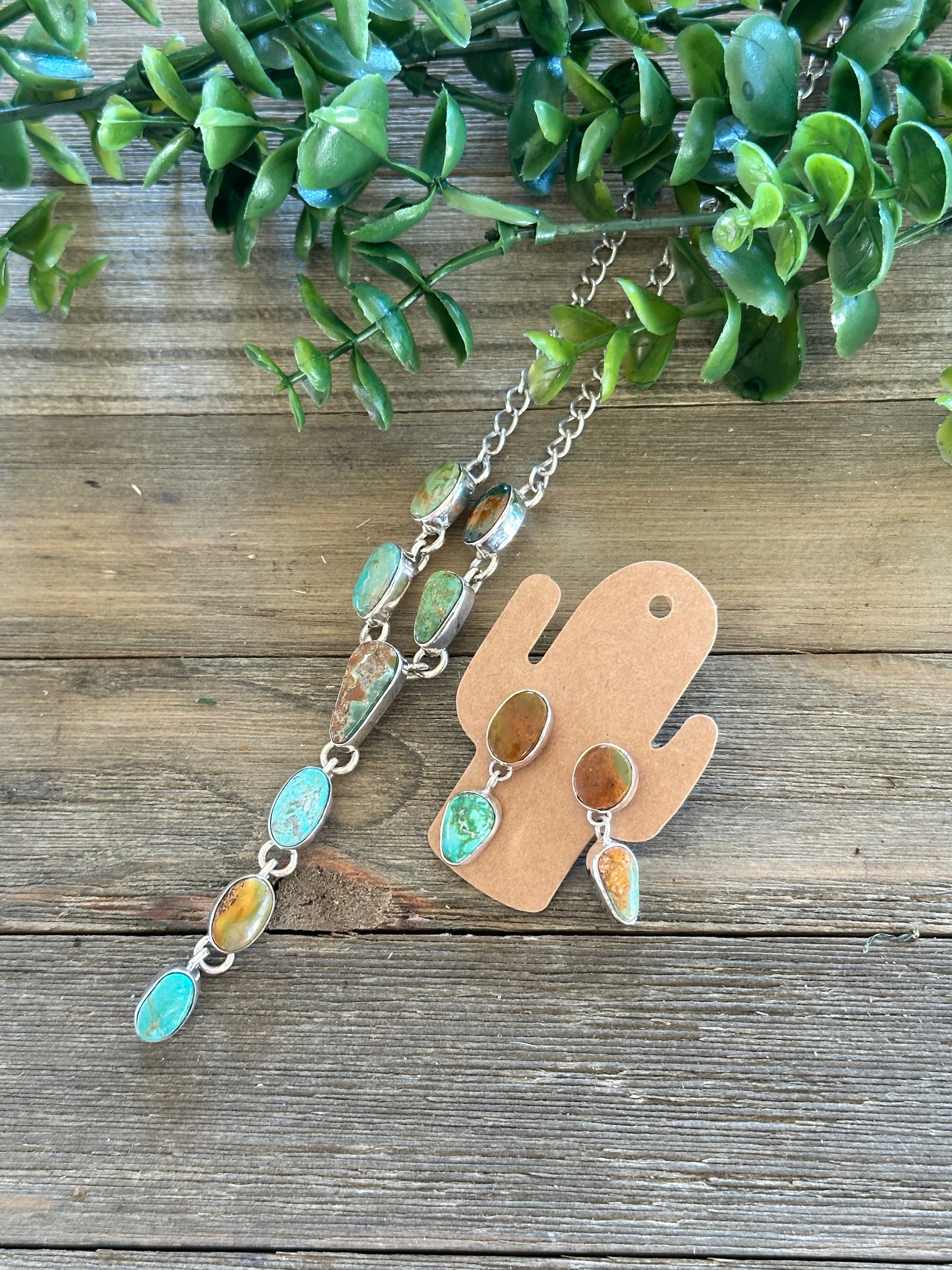 Southwest Made Royston Turquoise & Sterling Silver Lariat Necklace Set