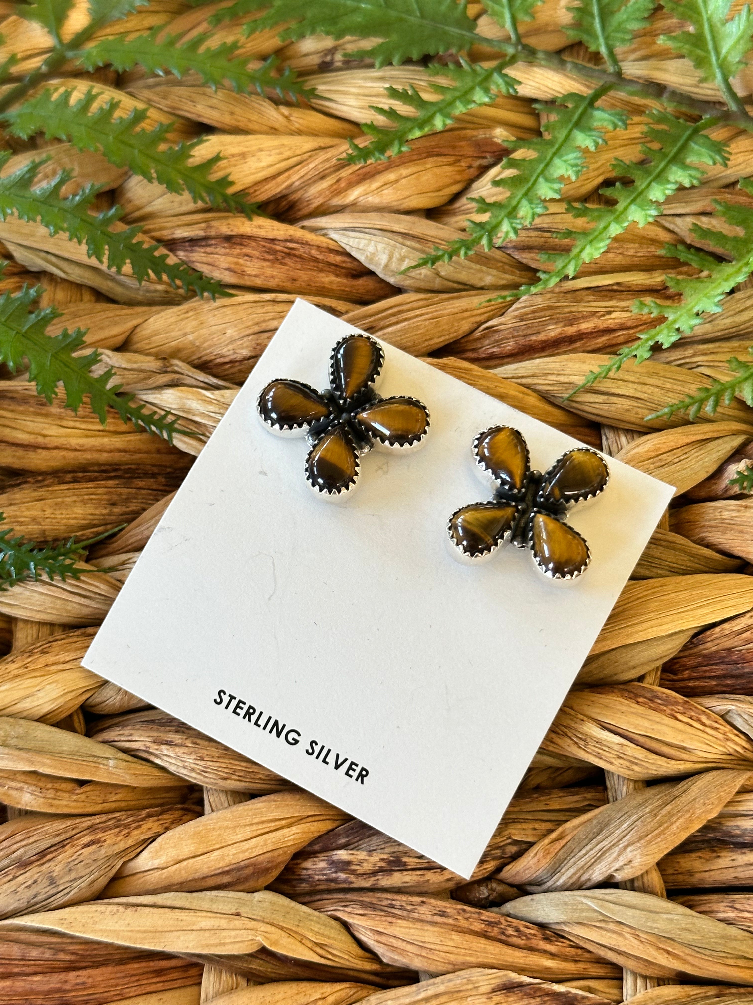 Southwest Made Tigers Eye & Sterling Silver Post Earrings