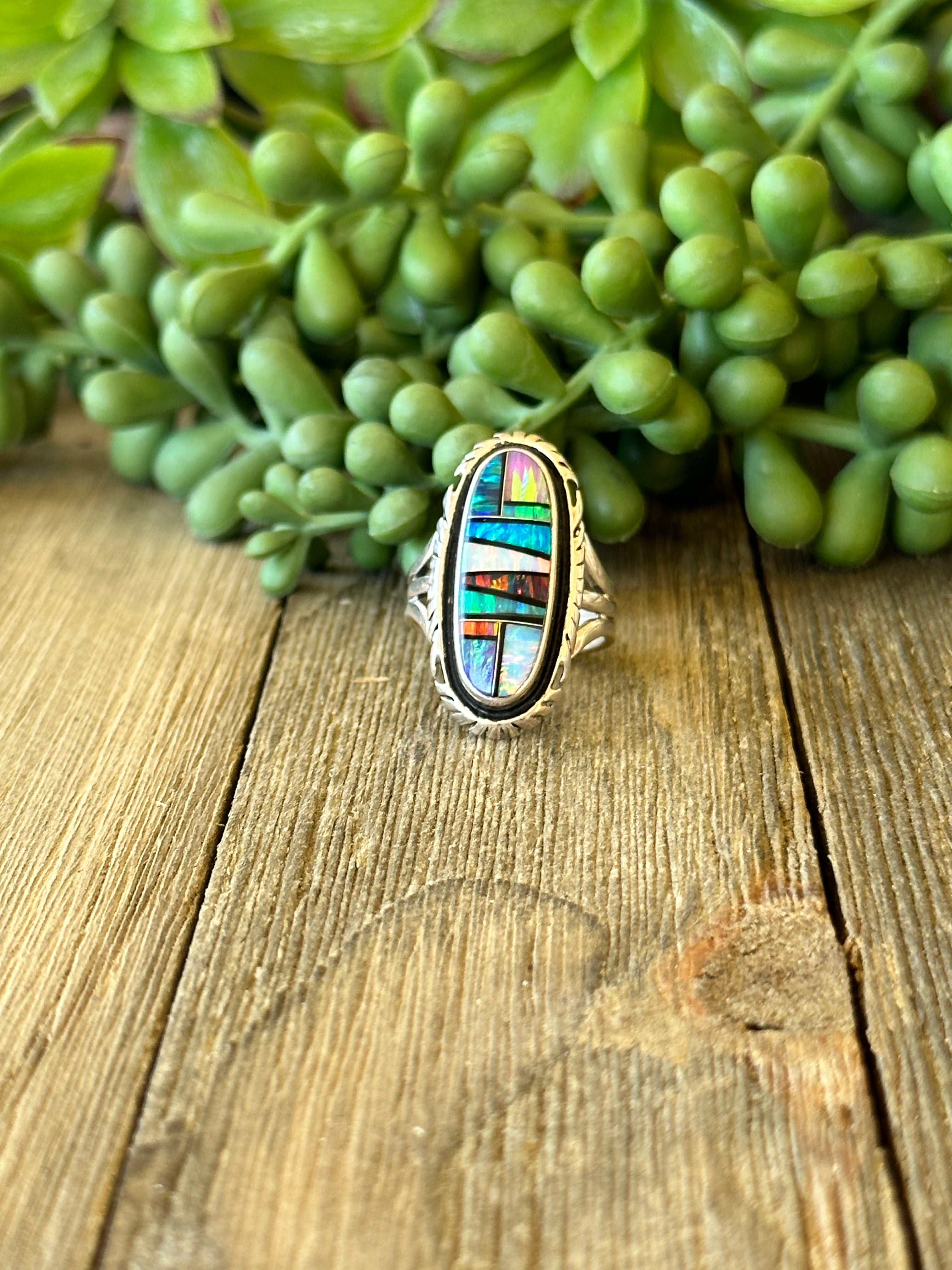 Navajo Made Multi Stone Ring & Sterling Silver Inlay Ring Size 7