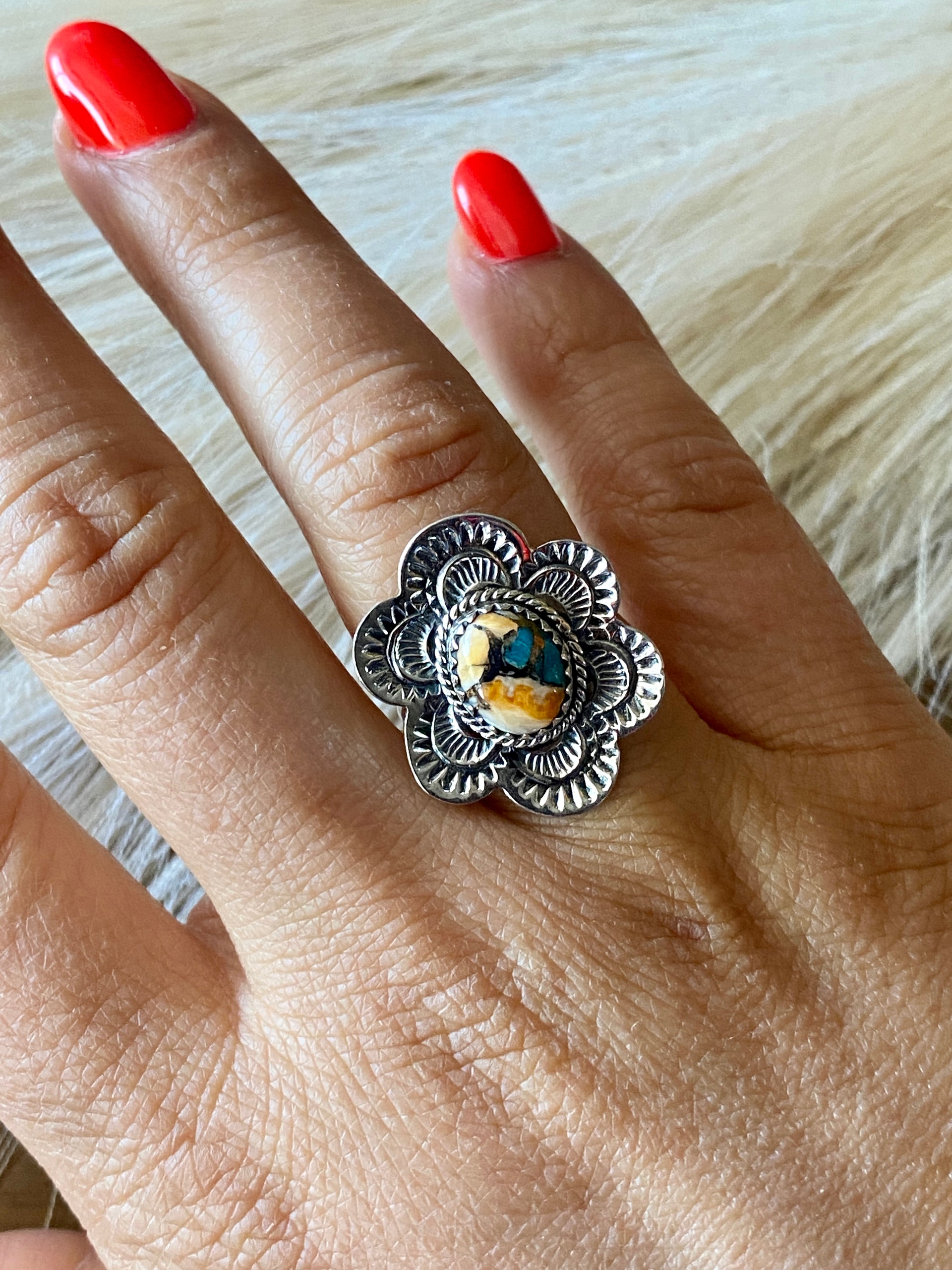 #8 Southwest Handmade Mohave Turquoise & Sterling Silver Ring Size 9.5