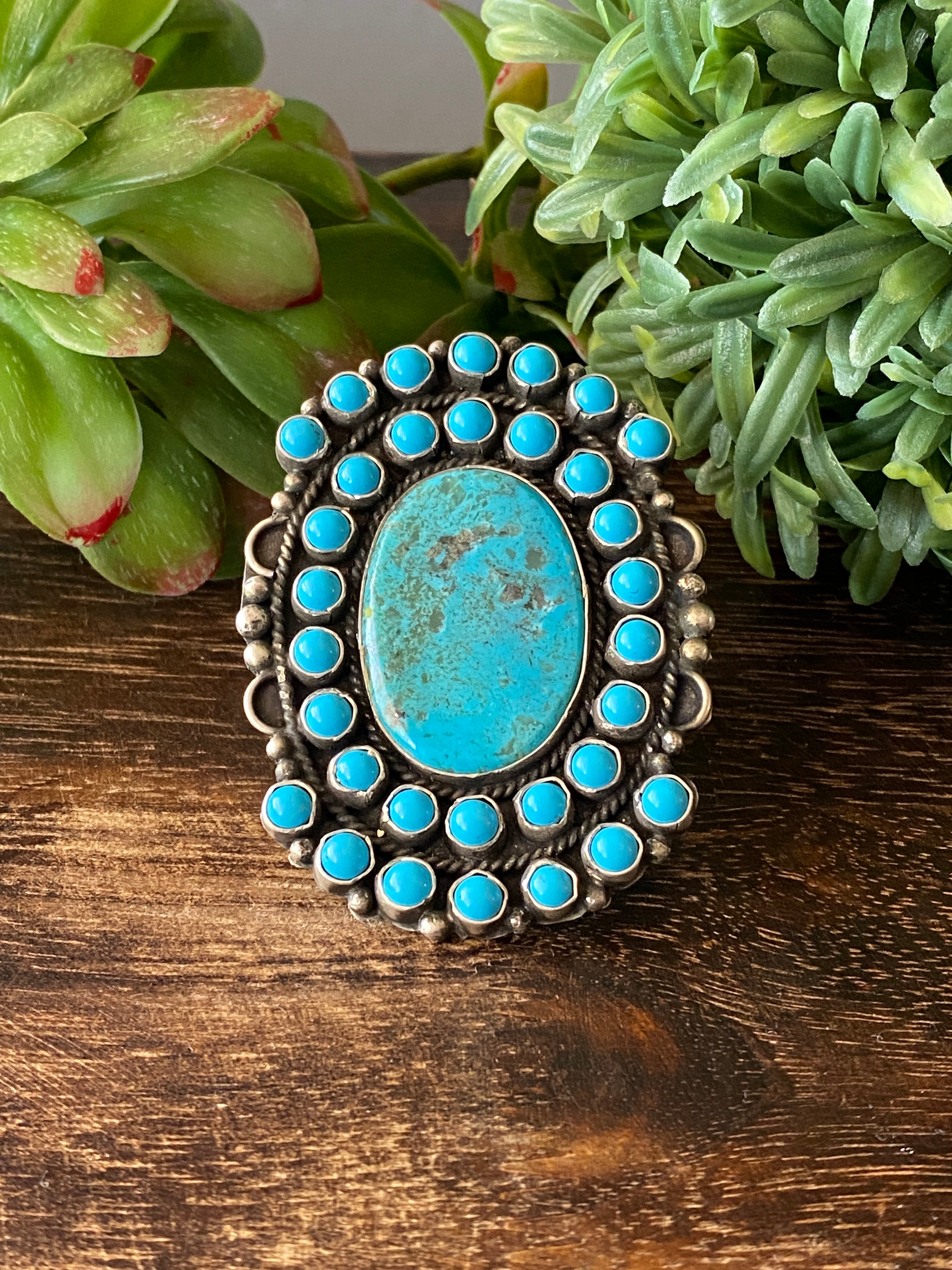 Navajo Made Kingman Turquoise & Sterling Silver Ring Size 7.75