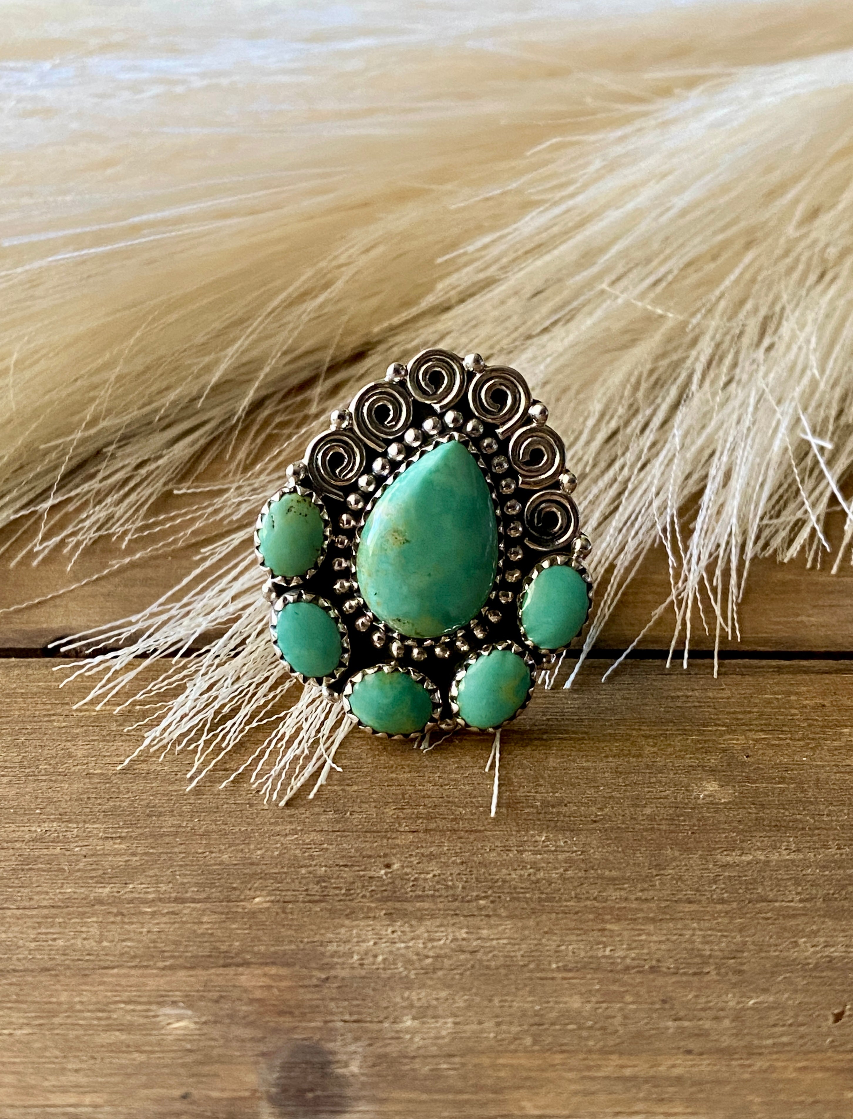 Southwest Handmade Kingman Turquoise & Sterling Silver Adjustable Ring