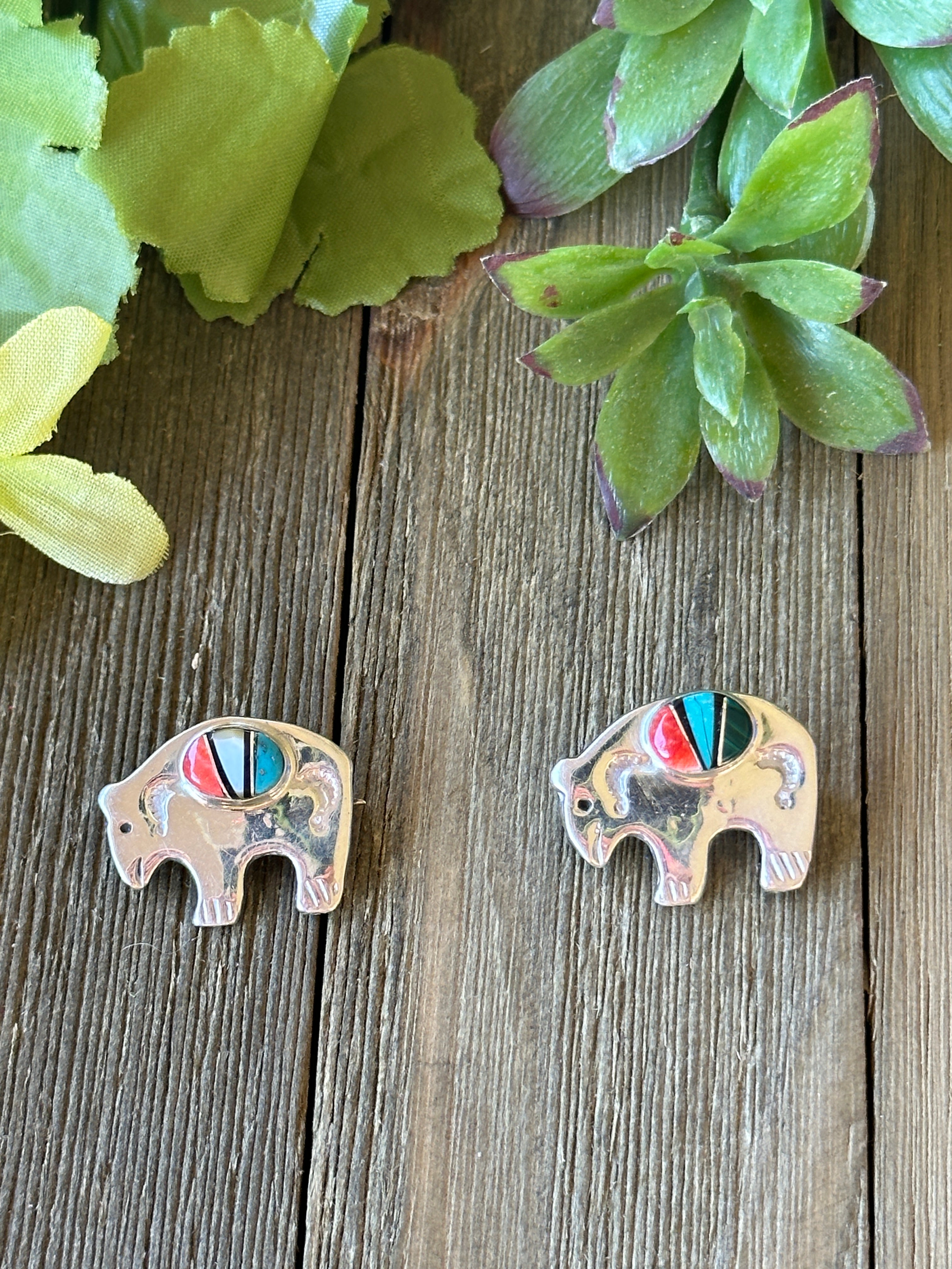 Navajo Made Multi Stone & Sterling Silver Bear Pin/Pendant