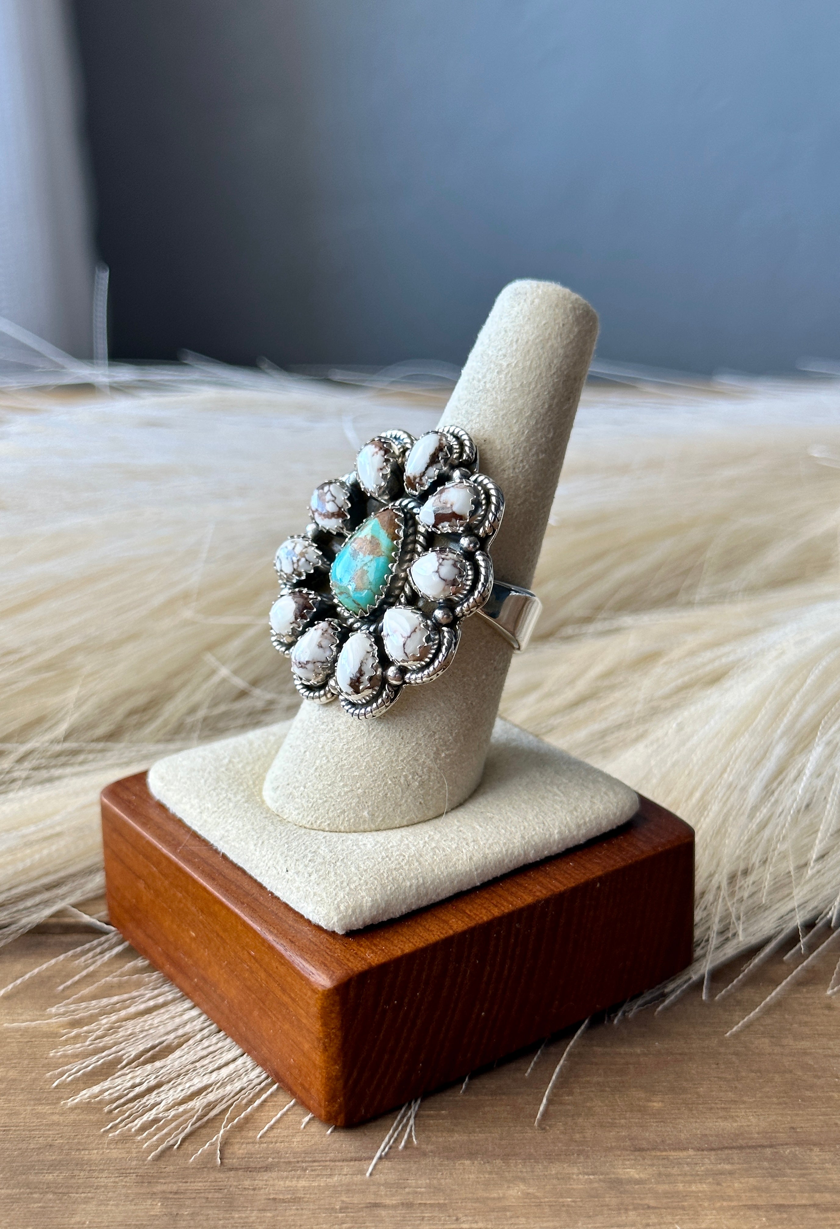 #8 Southwest Handmade Multi Stone & Sterling Silver Cluster Adjustable Rings