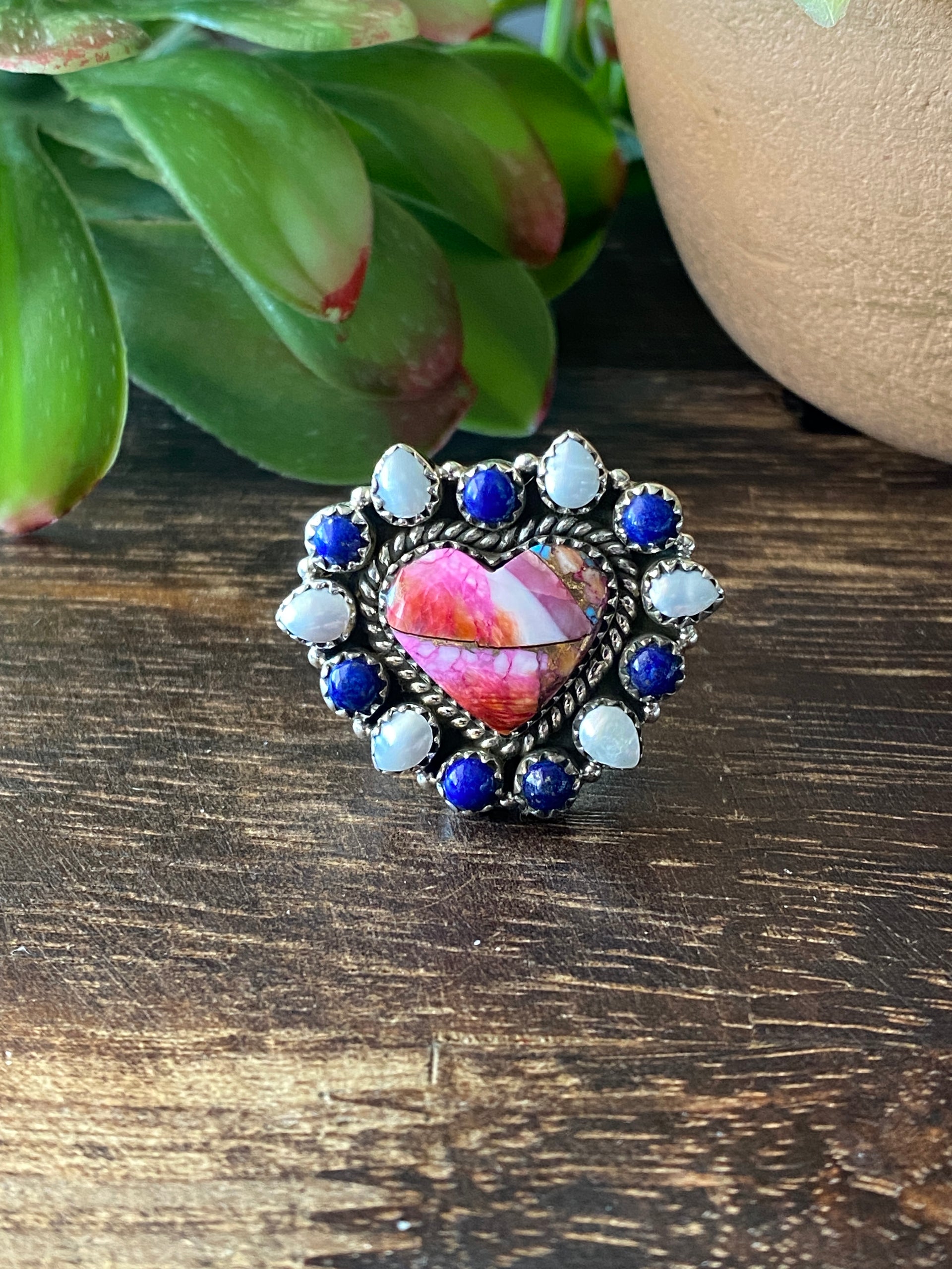 Southwest Handmade Multi Stone & Sterling Silver Adjustable Cluster Ring