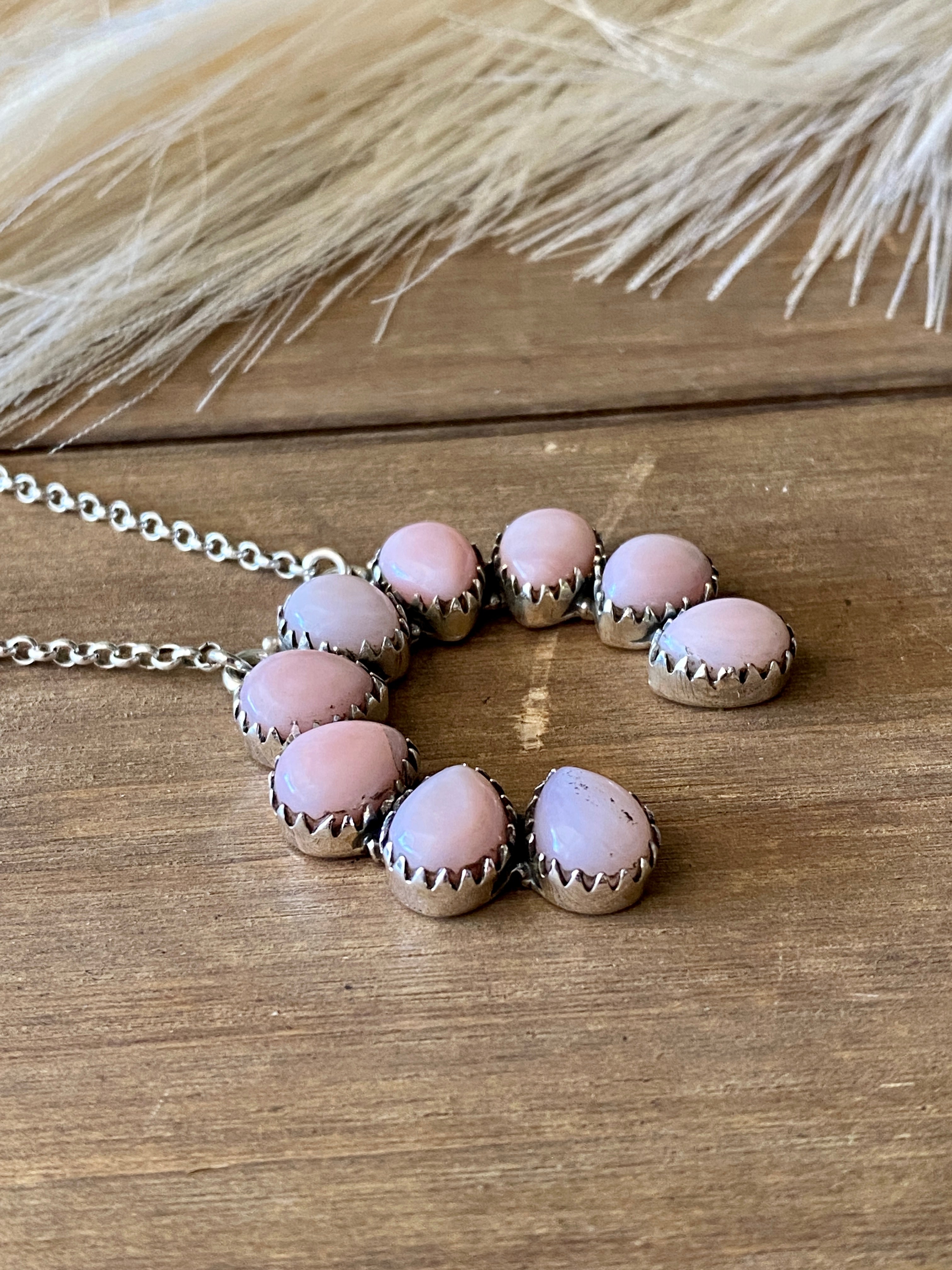 #4 Southwest Handmade Pink Opal & Sterling Silver Naja Necklace