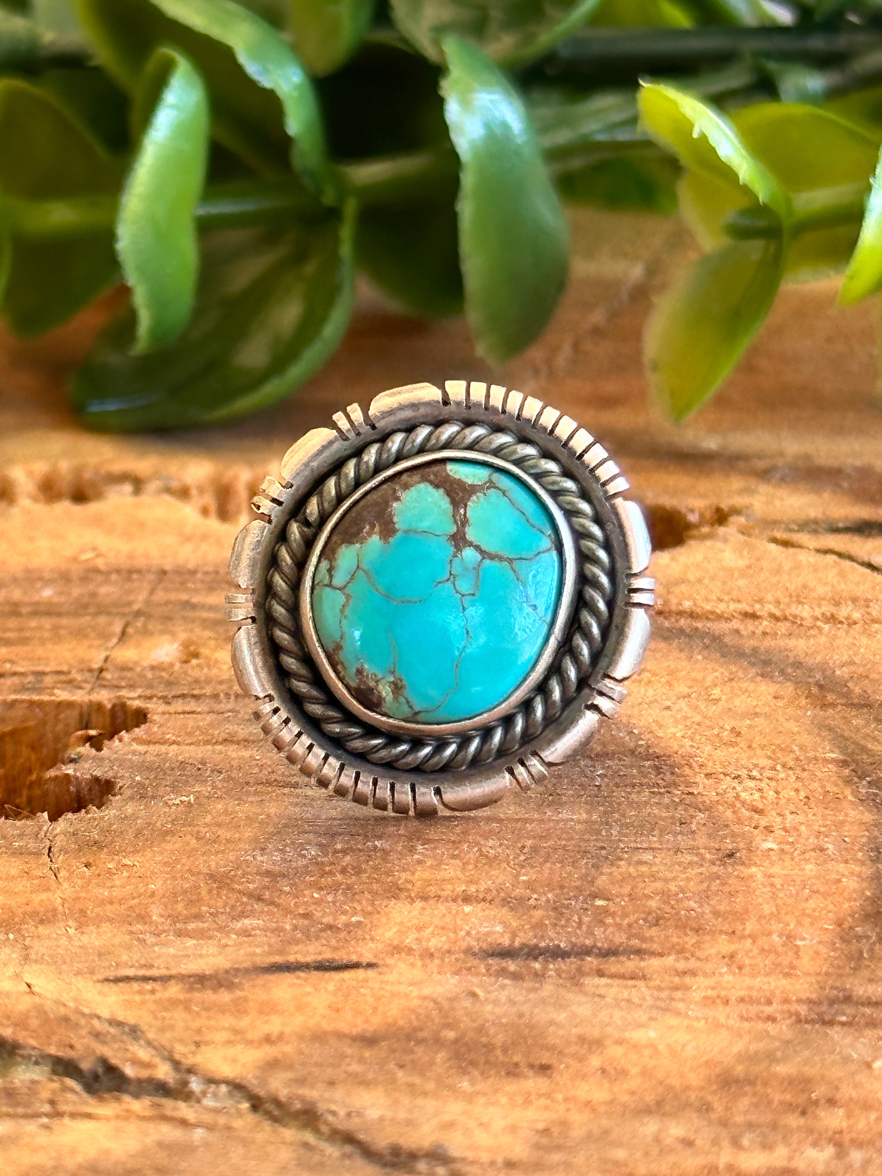 Navajo Made Kingman Turquoise & Sterling Silver Ring Size 5.75