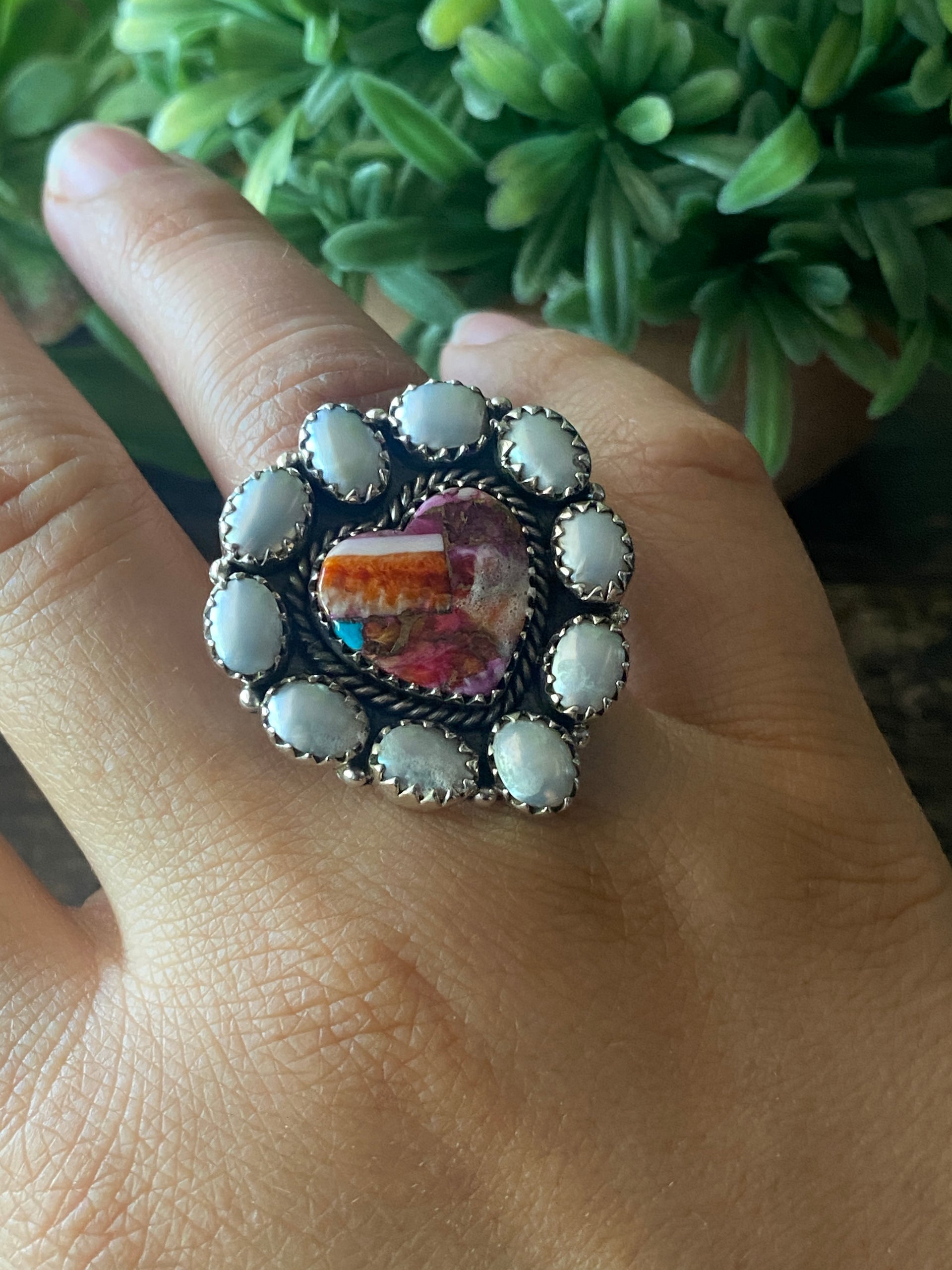Southwest Handmade Multi Stone & Sterling Silver Adjustable Cluster Ring