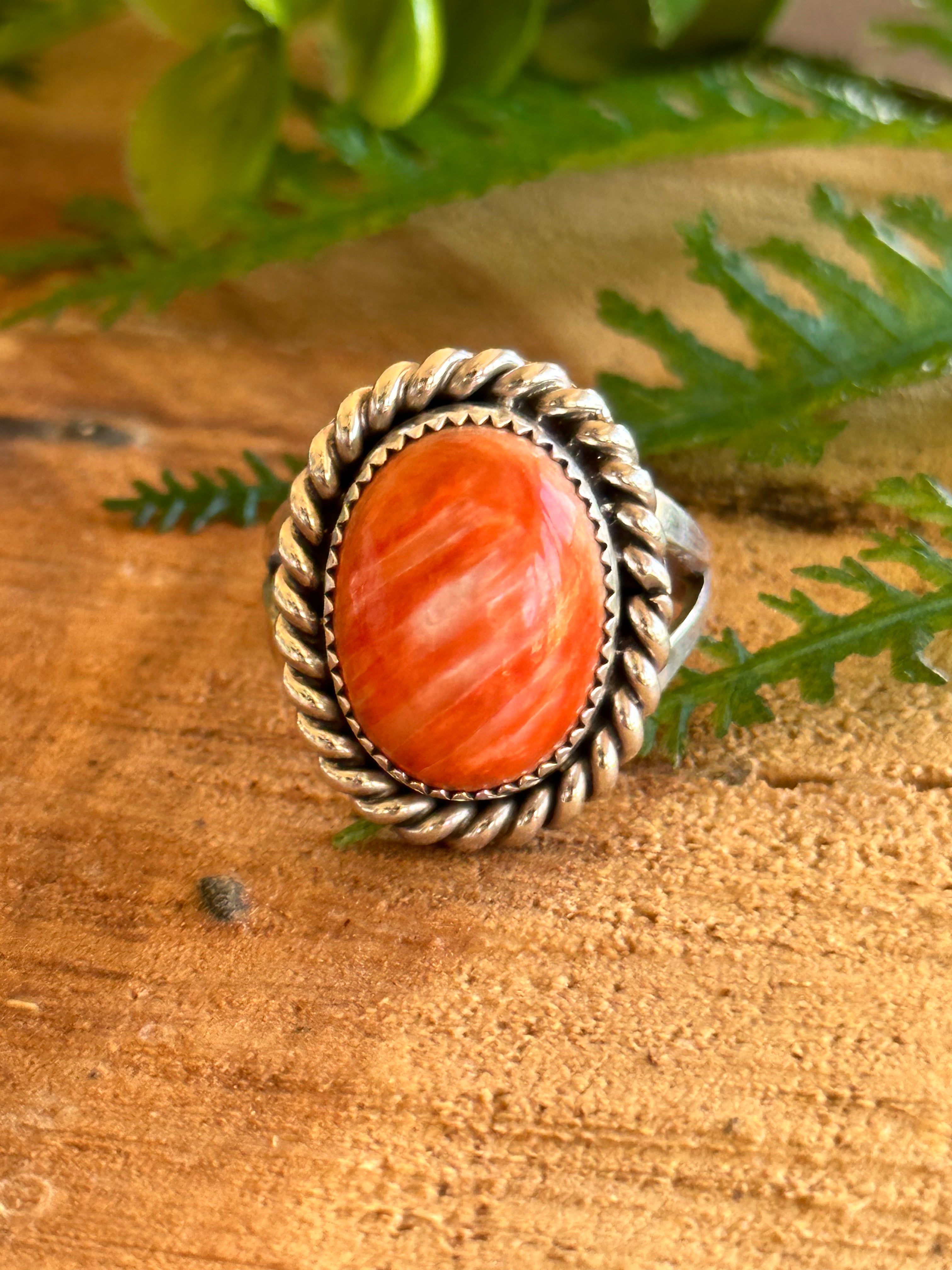 Navajo Made Spiny Oyster & Sterling Silver Ring