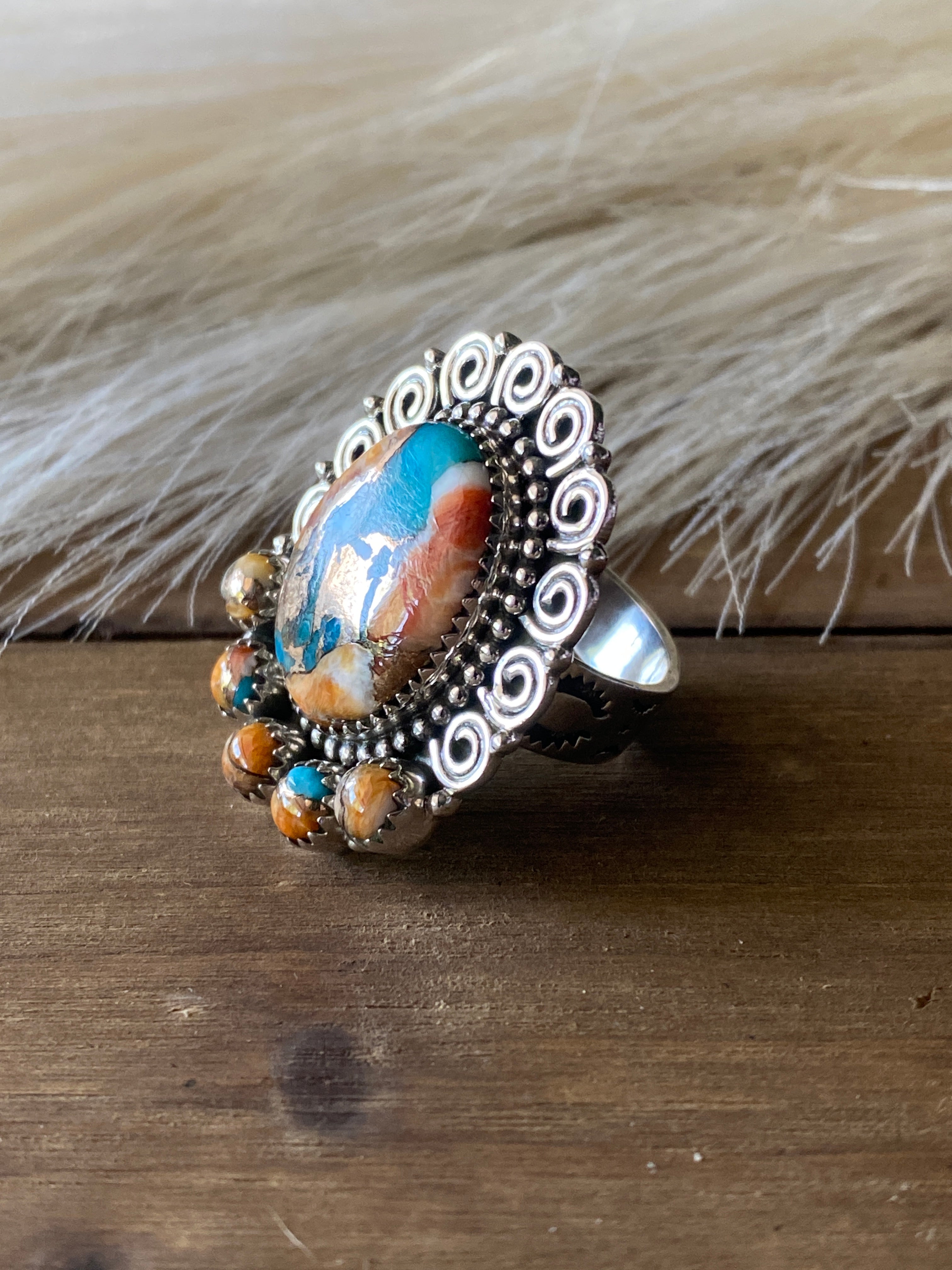 Southwest Handmade Mohave Turquoise & Sterling Silver Adjustable Ring