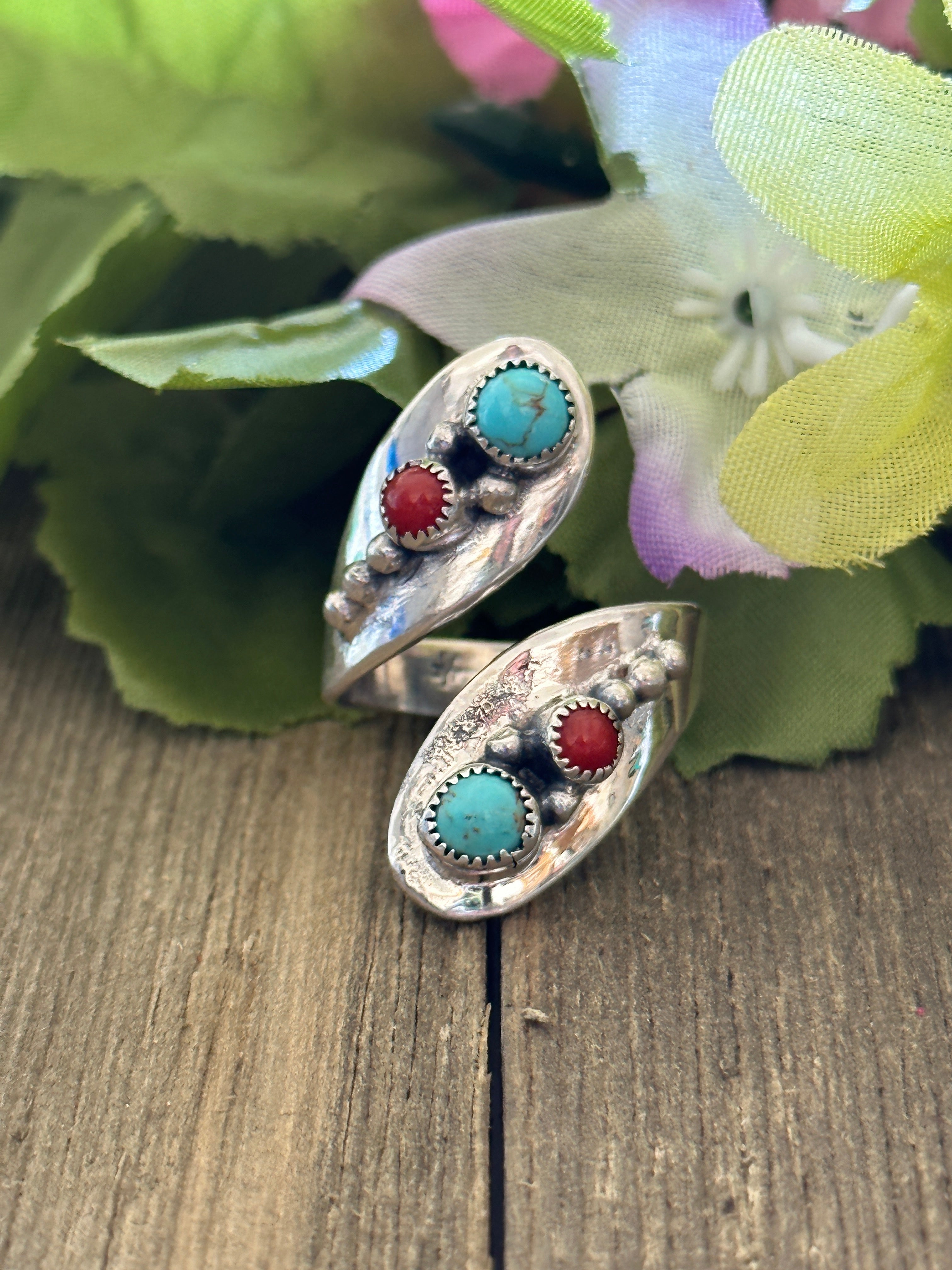 Navajo Made Multi Stone & Sterling Silver Adjustable Ring