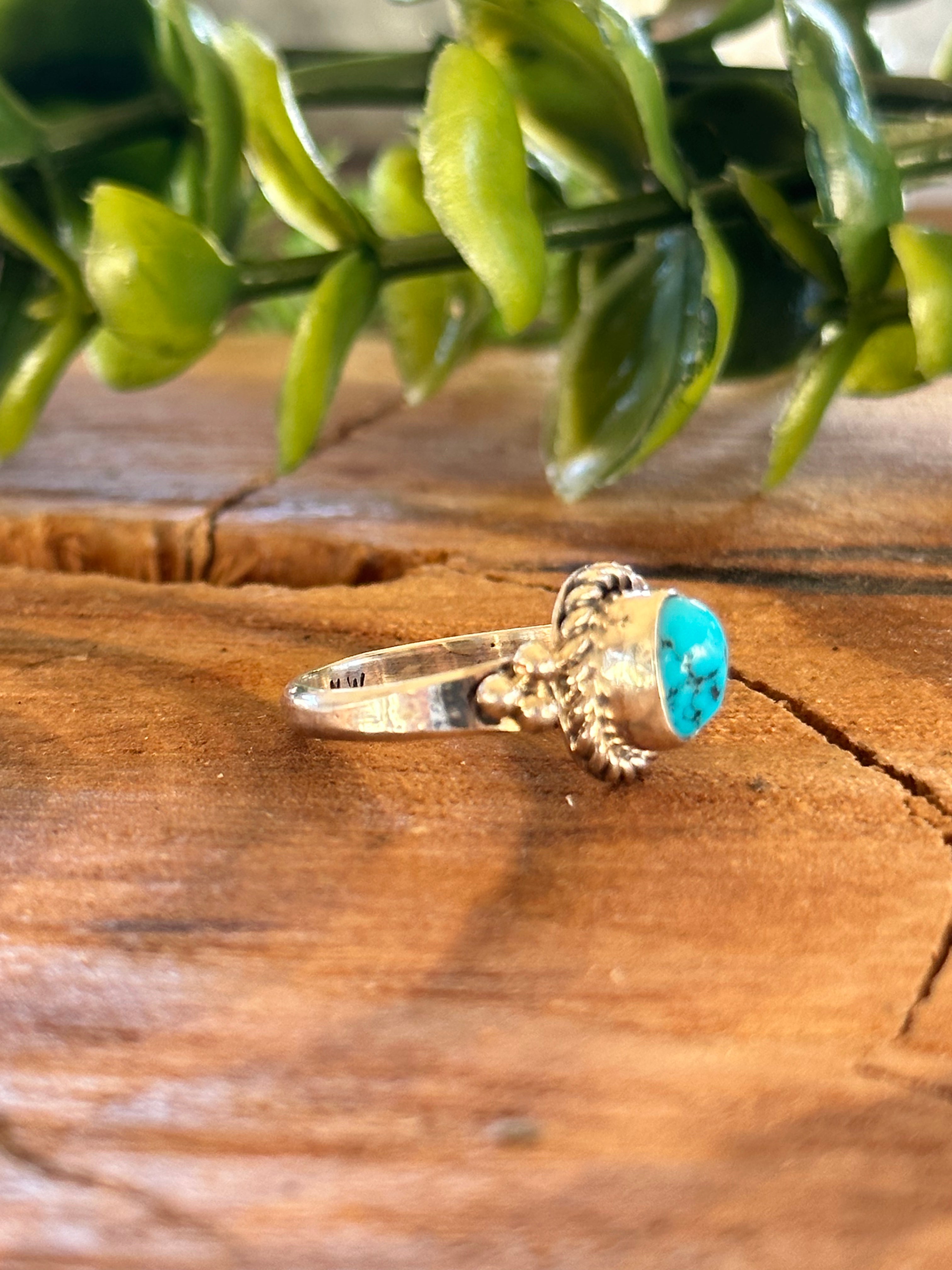 Navajo Made Kingman Turquoise & Sterling Silver Ring Size 6