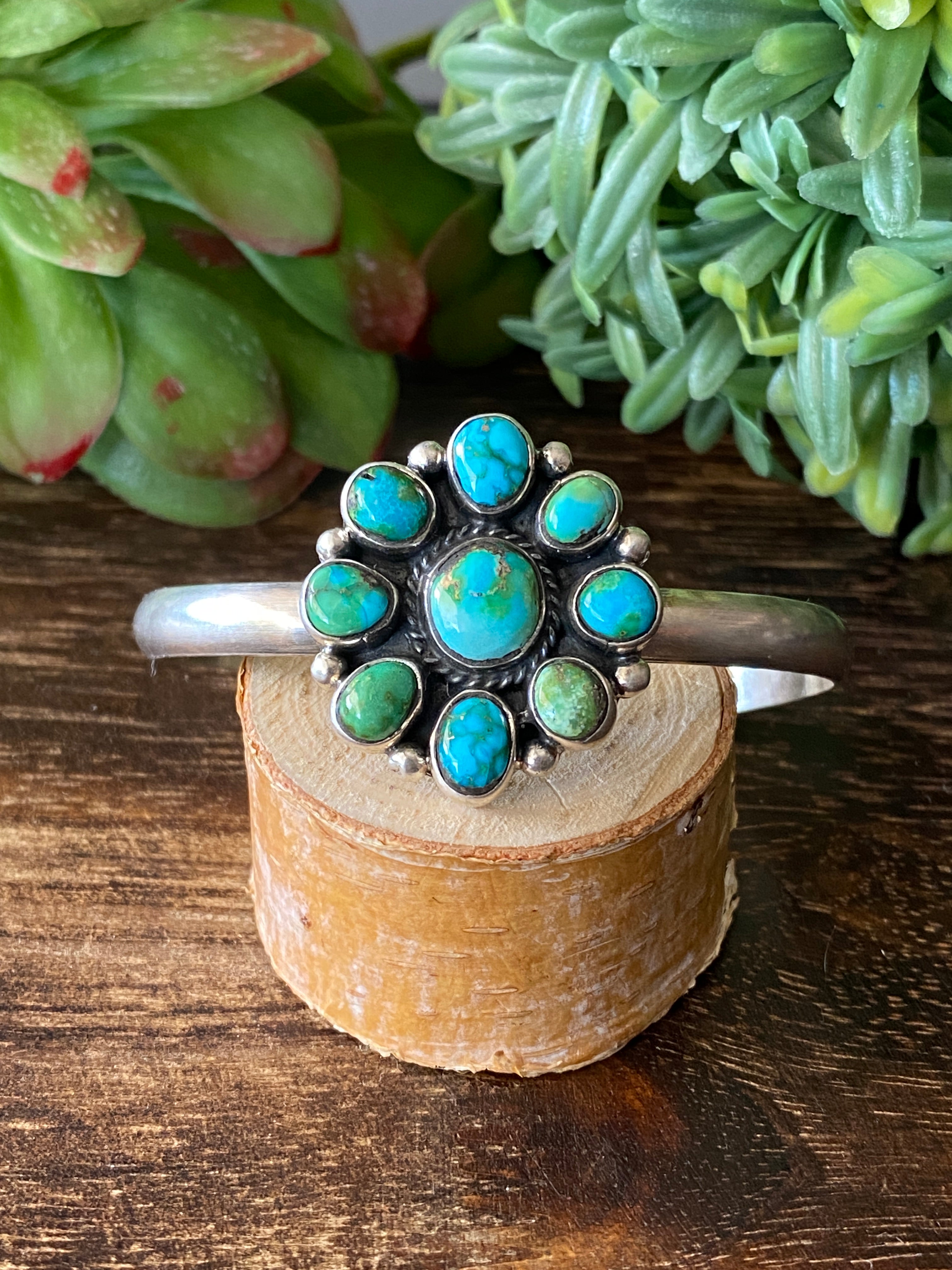 Navajo Made Sonoran Mountain Turquoise & Sterling Silver Cuff Bracelet