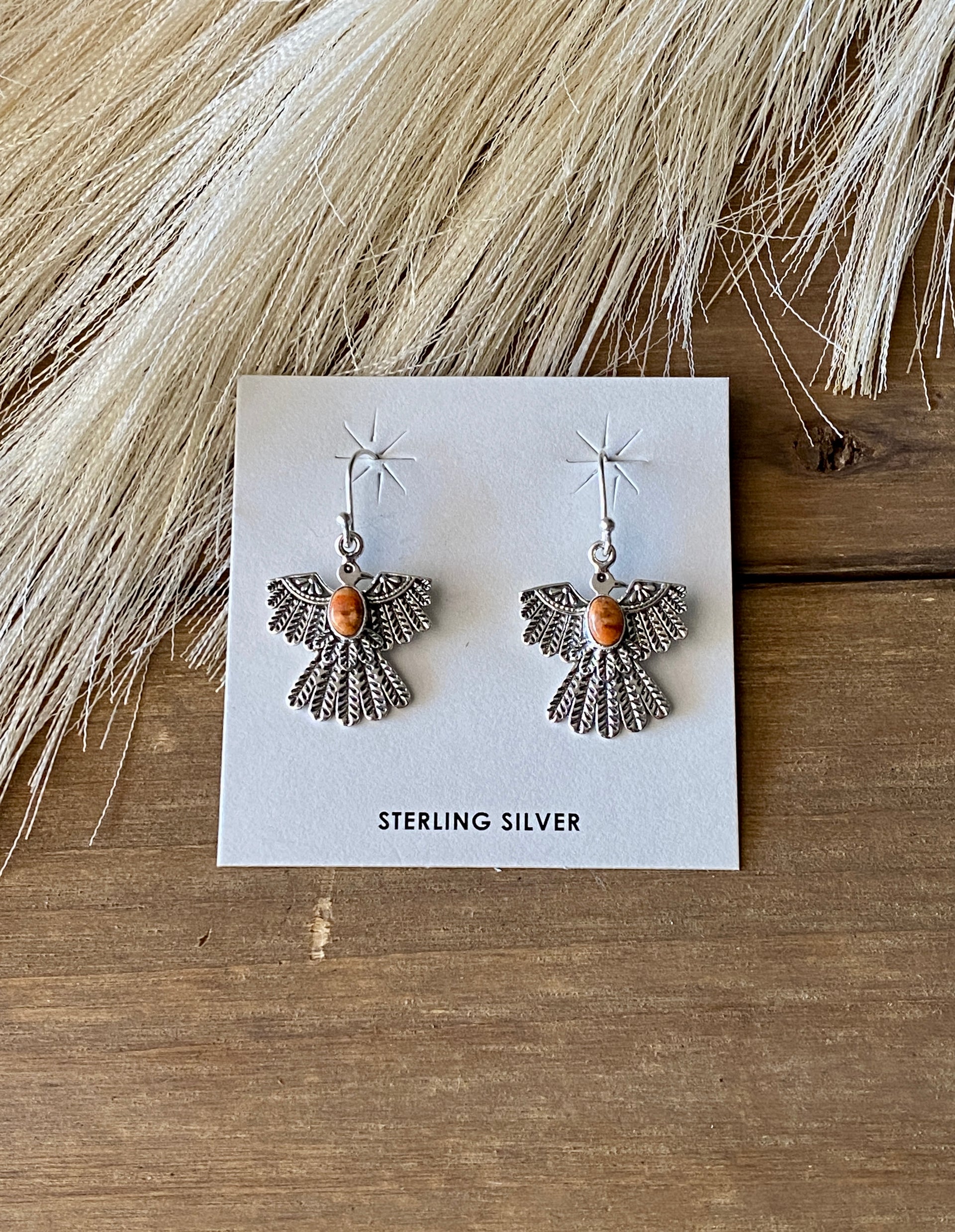 Southwest Handmade Spiny Oys & Sterling Silver Thunderbird Dangles Earrings