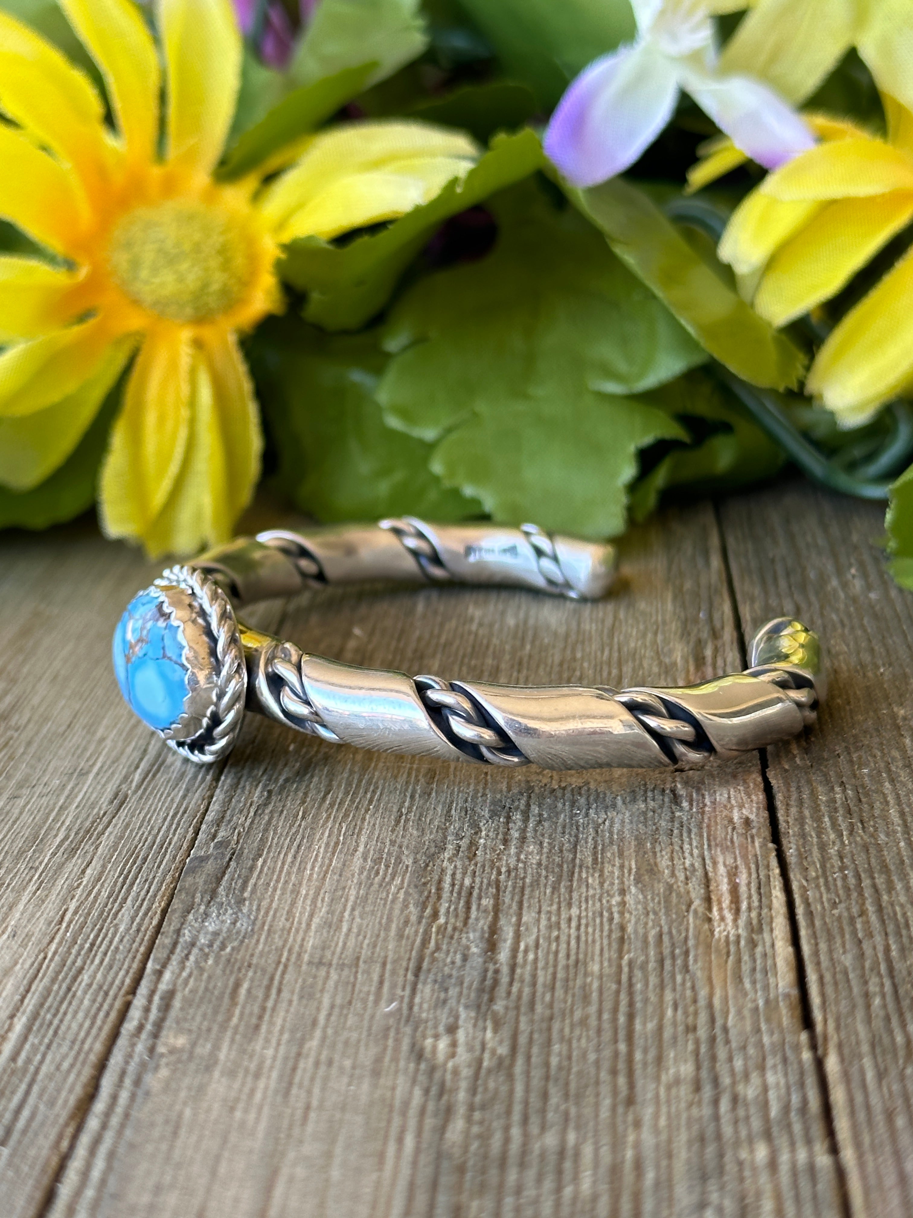 Navajo Made Golden Hills Turquoise & Sterling Silver Cuff Bracelet