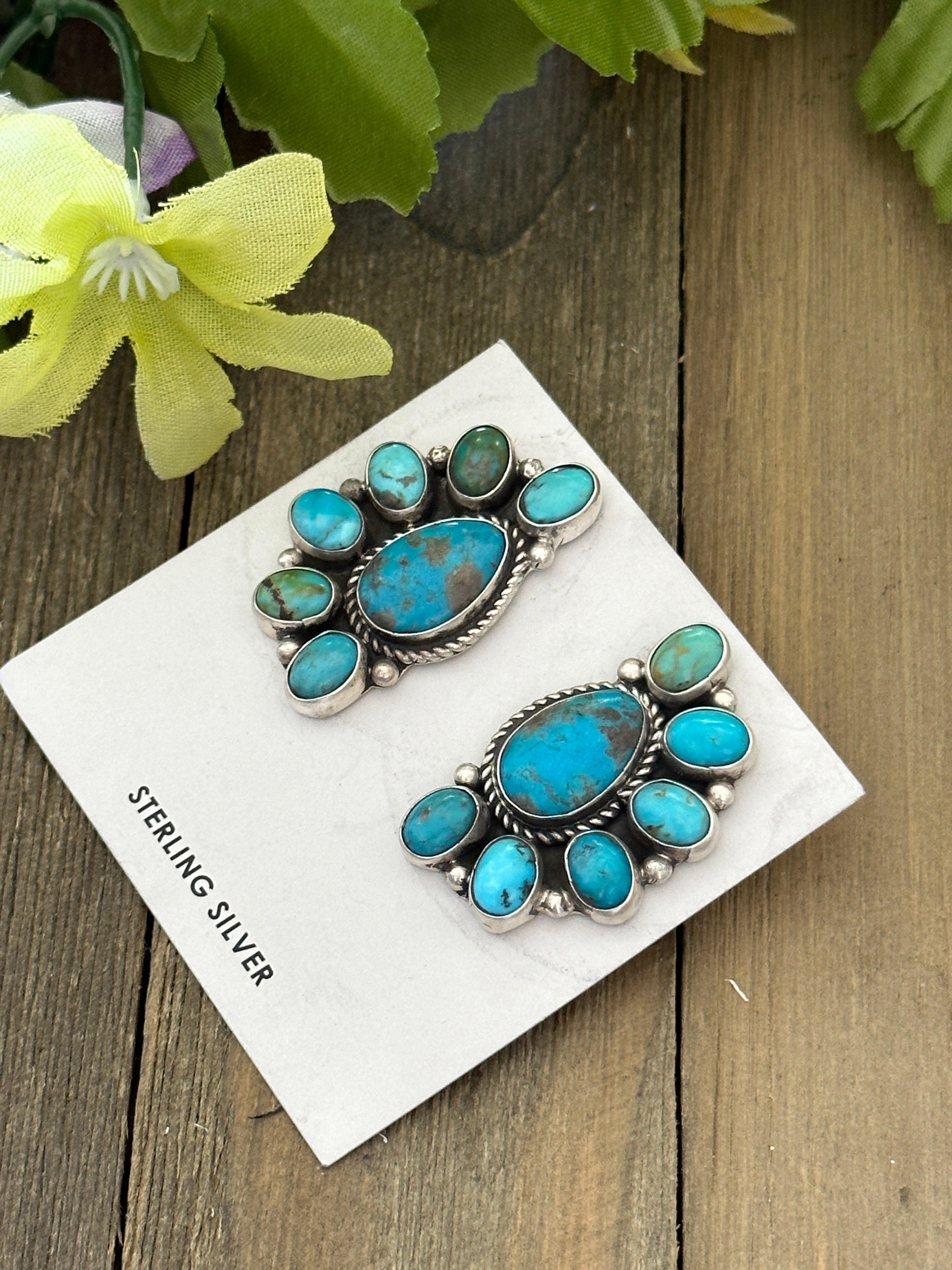 Geraldine James Royston Turquoise & Sterling Silver Post Cluster Earrings