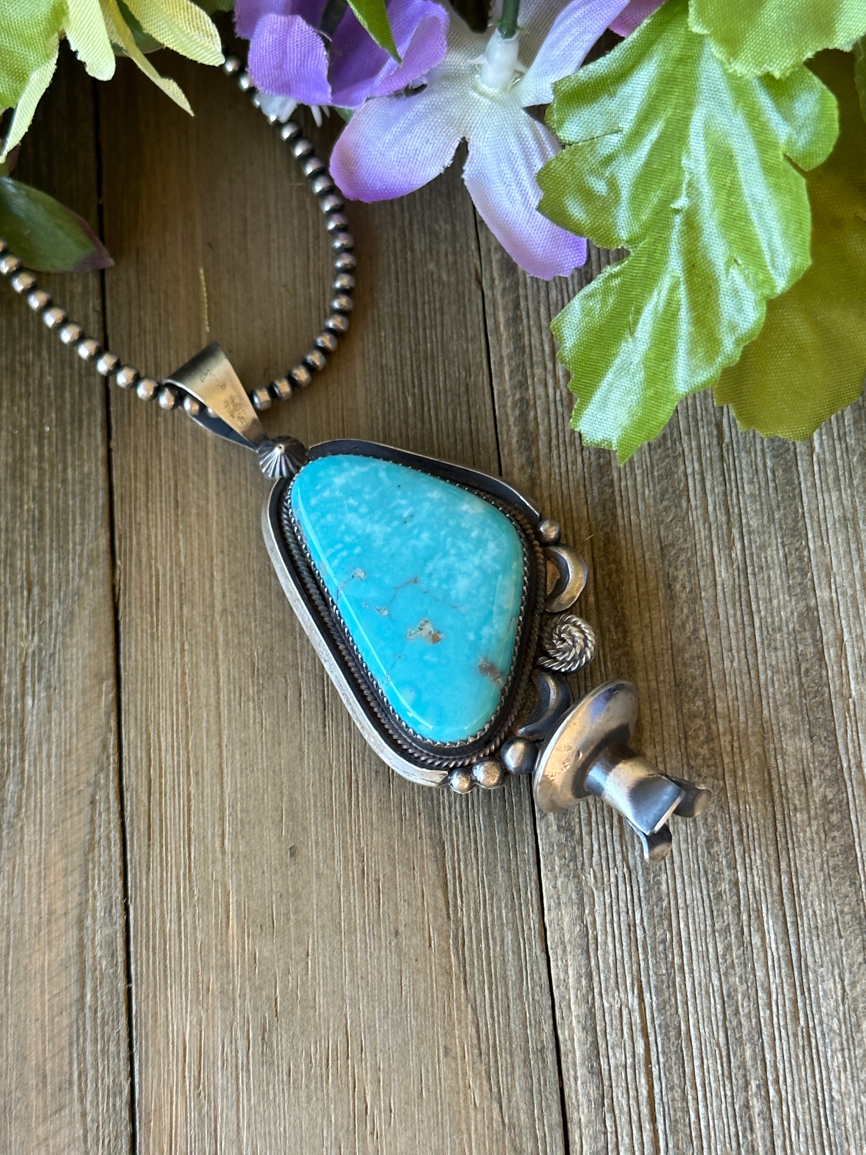 Navajo Made Kingman Turquoise & Sterling Silver Pendant