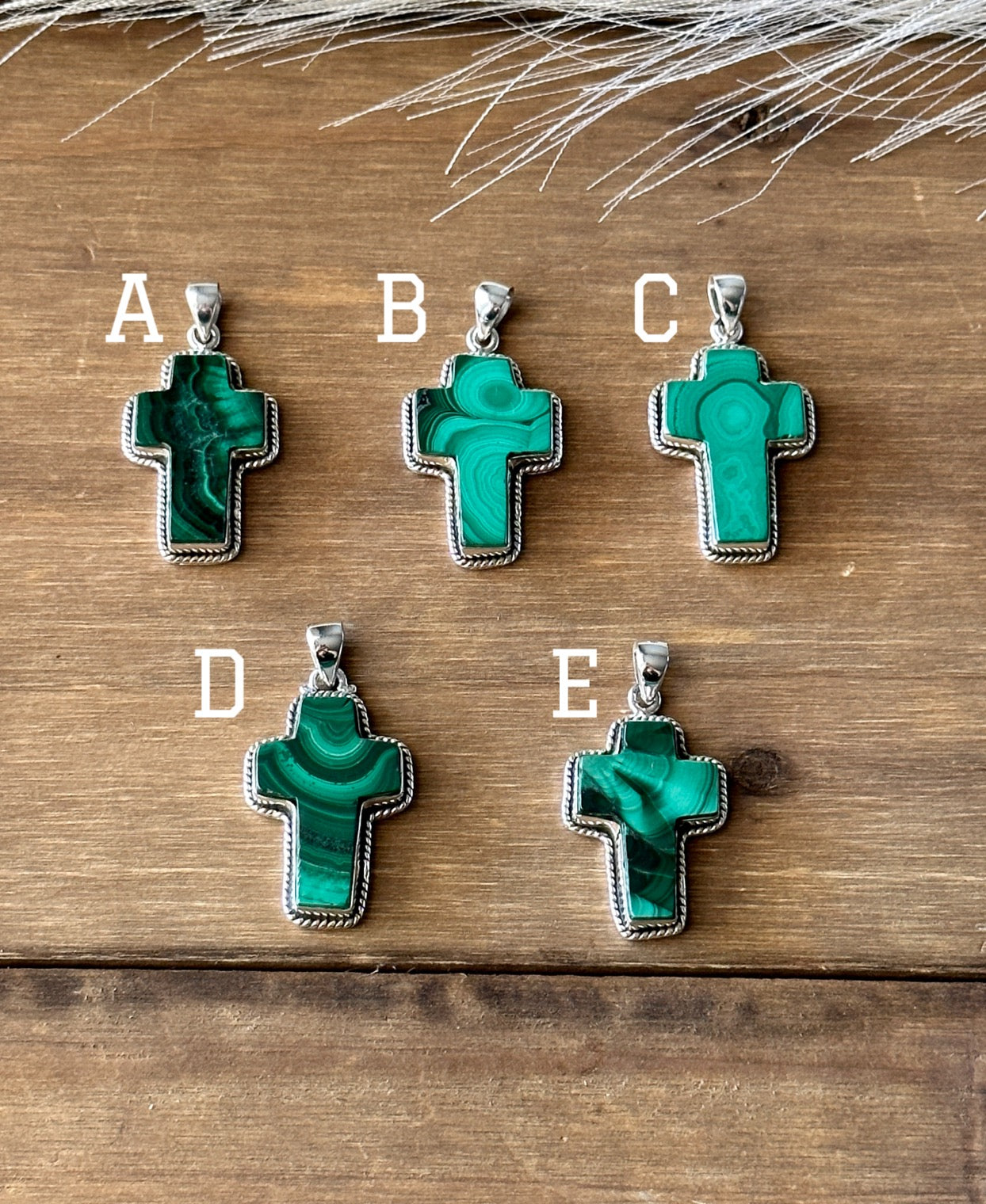 Southwest Handmade Malachite & Sterling Silver Cross Pendant