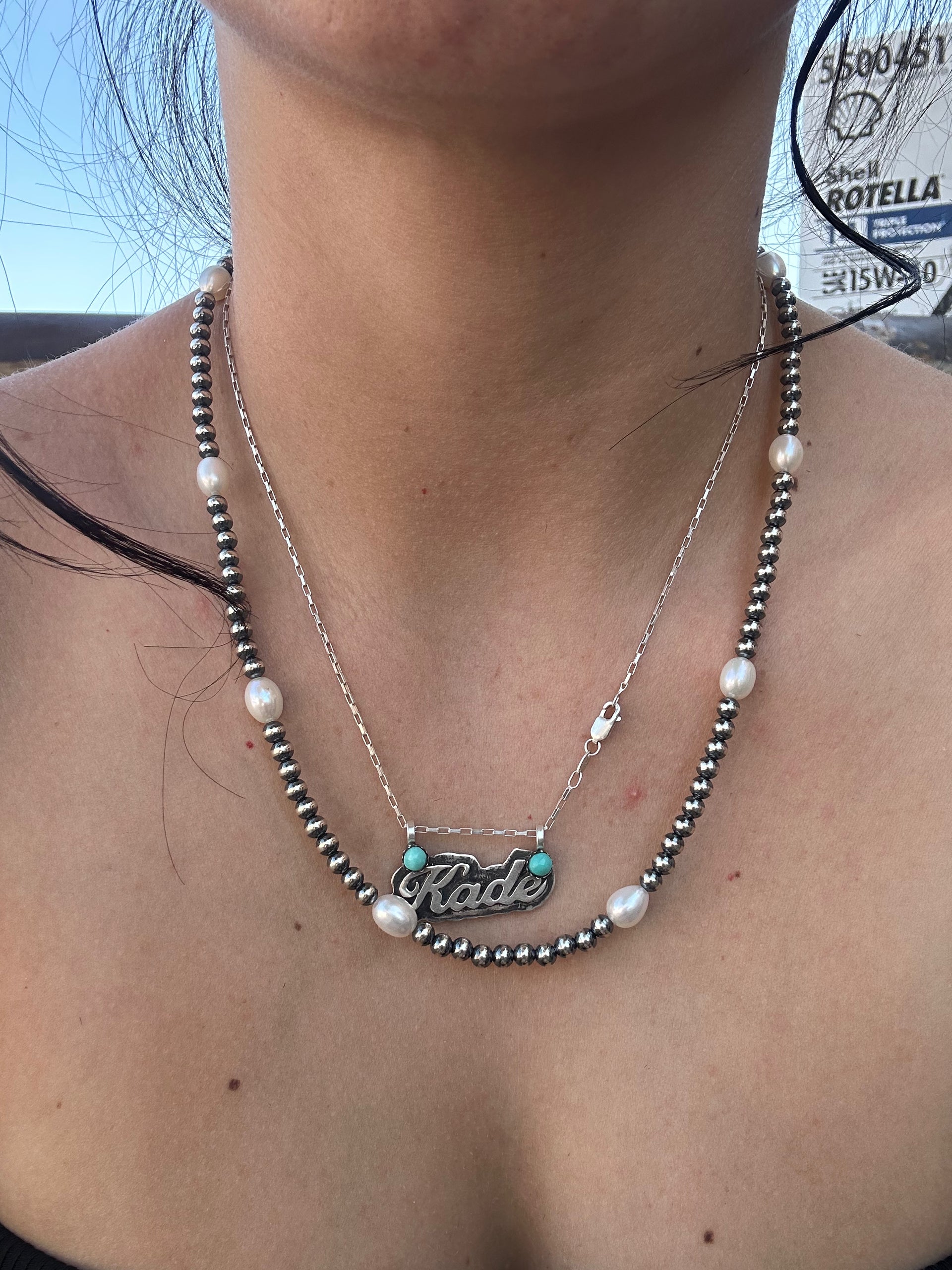 Navajo Strung Fresh Water Pearls & Sterling Silver Beaded Pearl Necklace