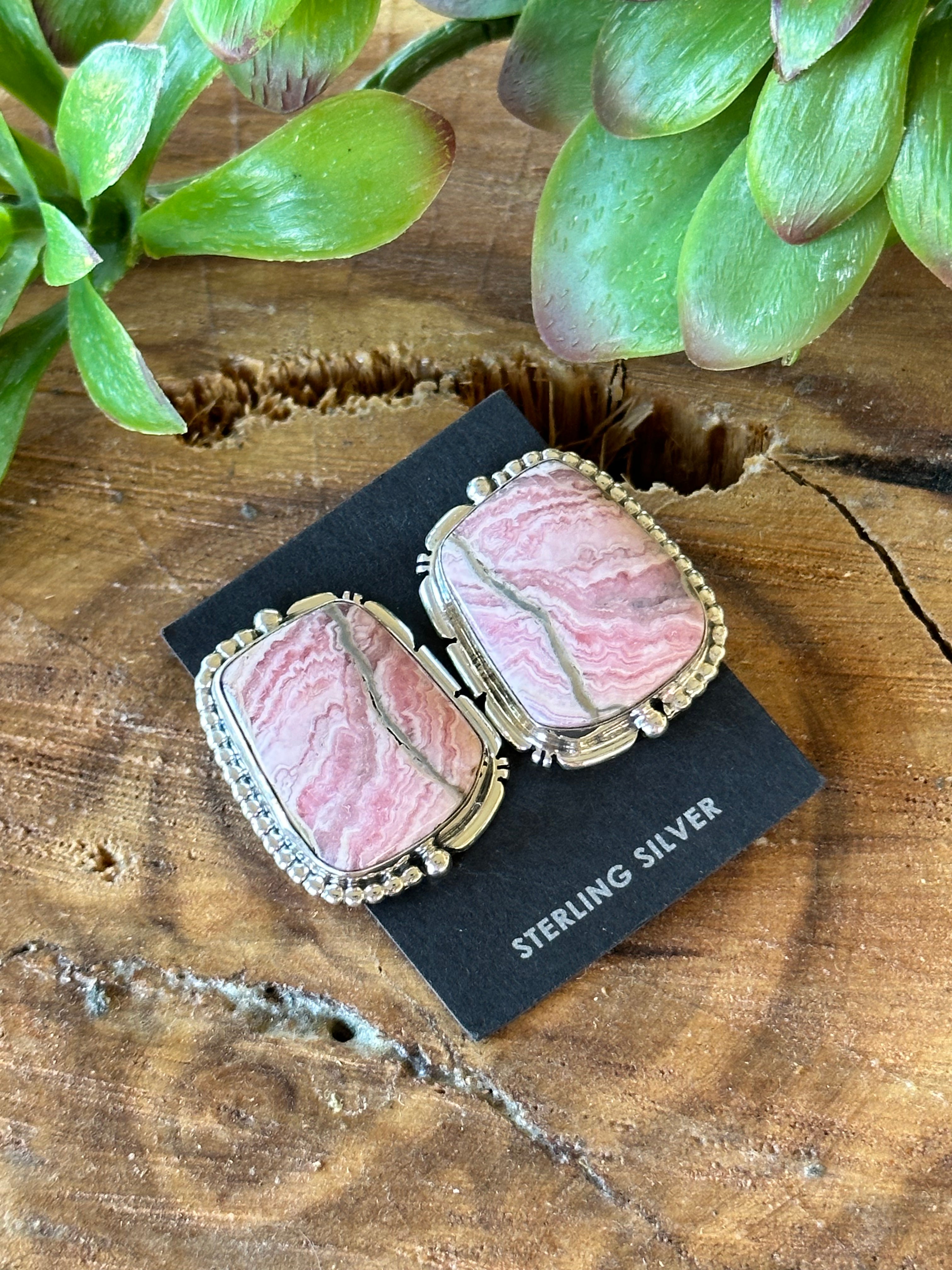 Wydell Billie Rhodochrosite & Sterling Silver Post Dangle Earrings