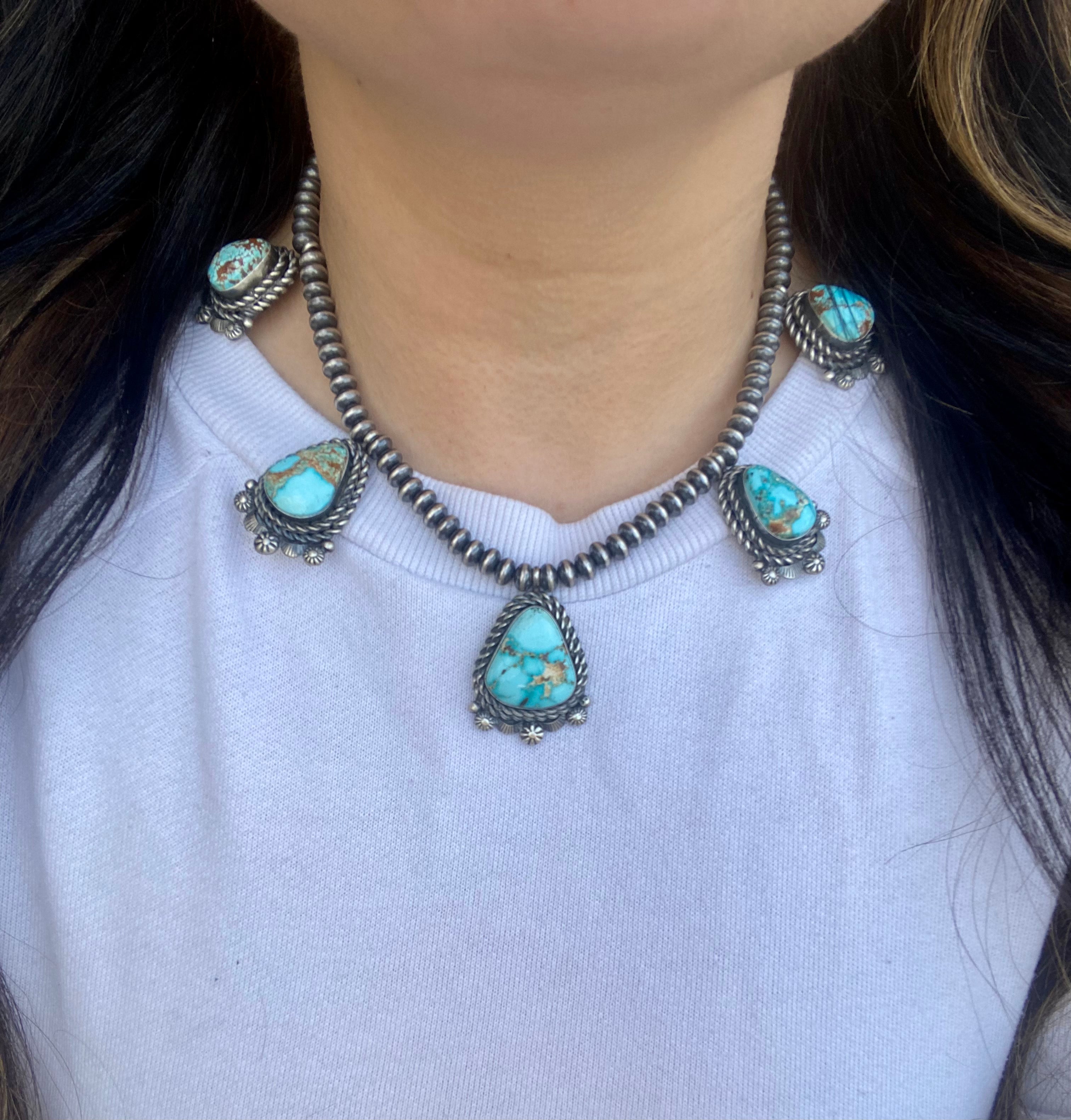 Eli Skeets Natural Royston Turquoise & Sterling Silver Necklace Set