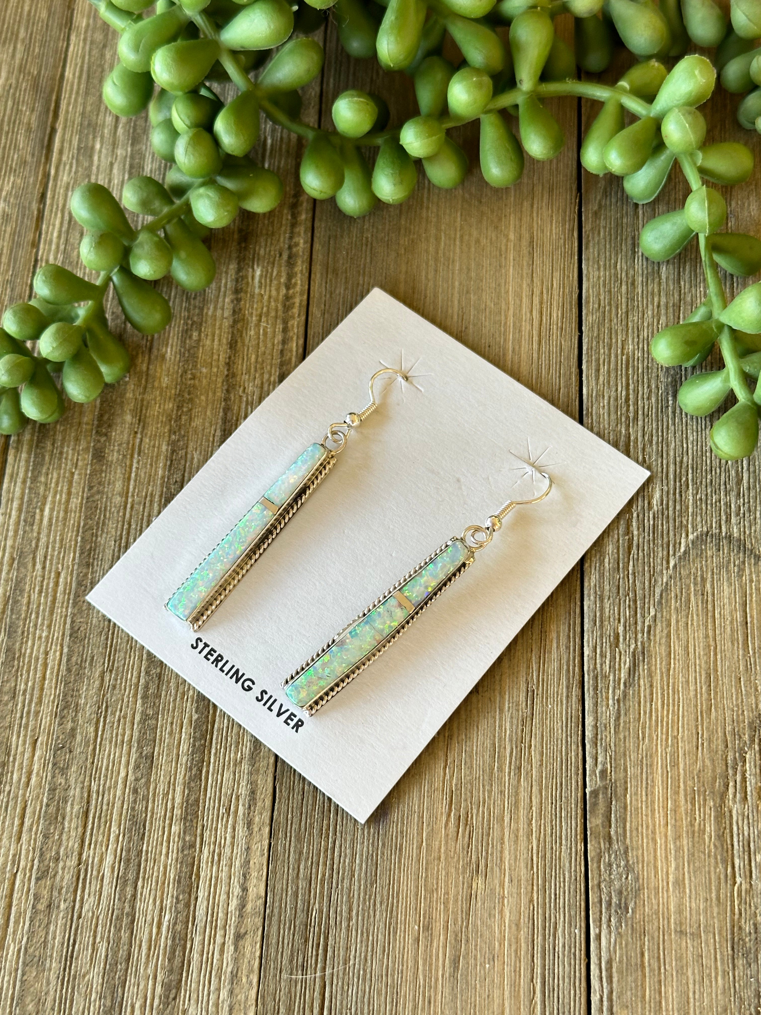 Navajo Made Opal (Man Made) & Sterling Silver Dangle Earrings