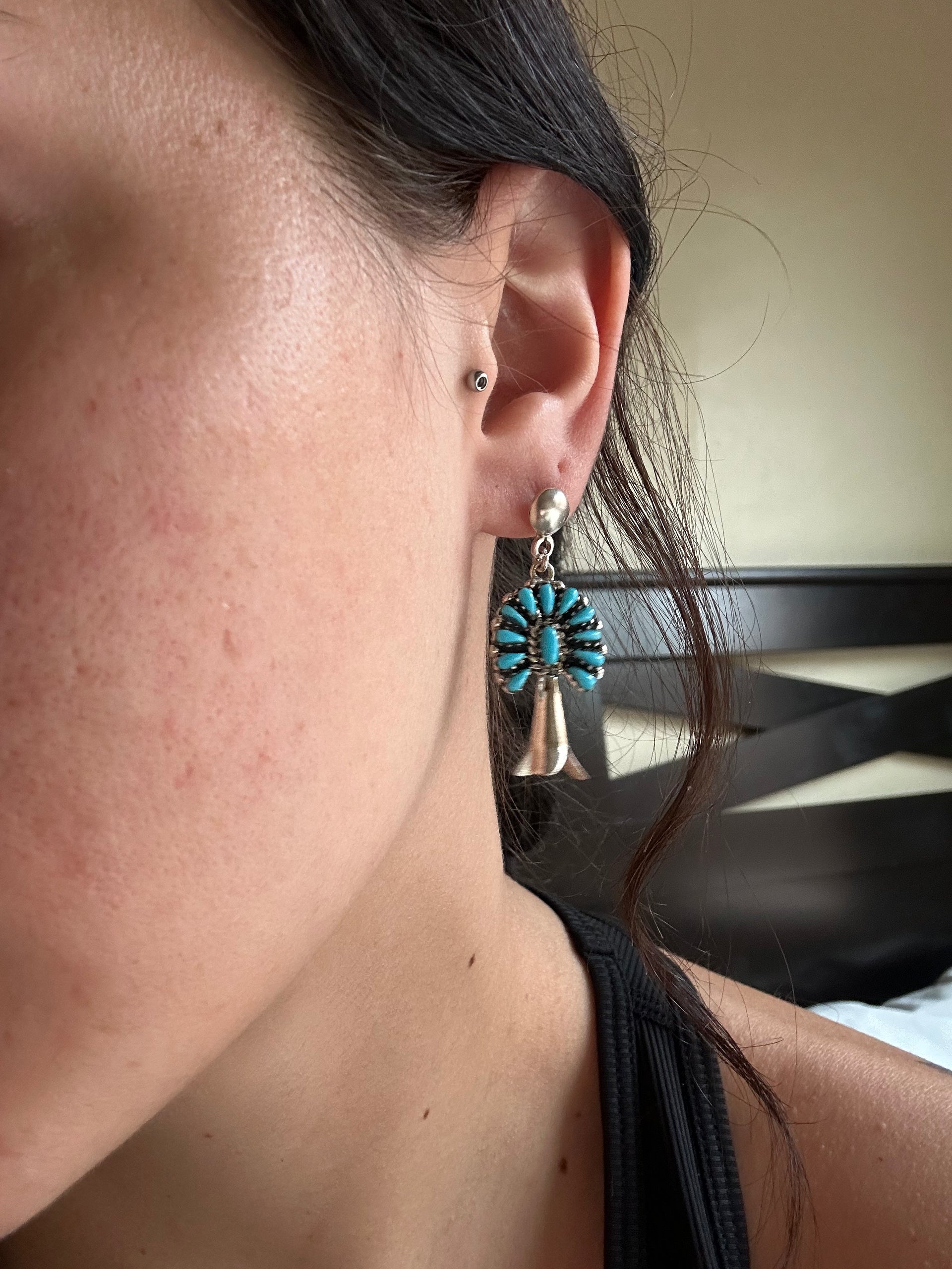 Southwest Made Turquoise & Sterling Silver Post Dangle Earrings