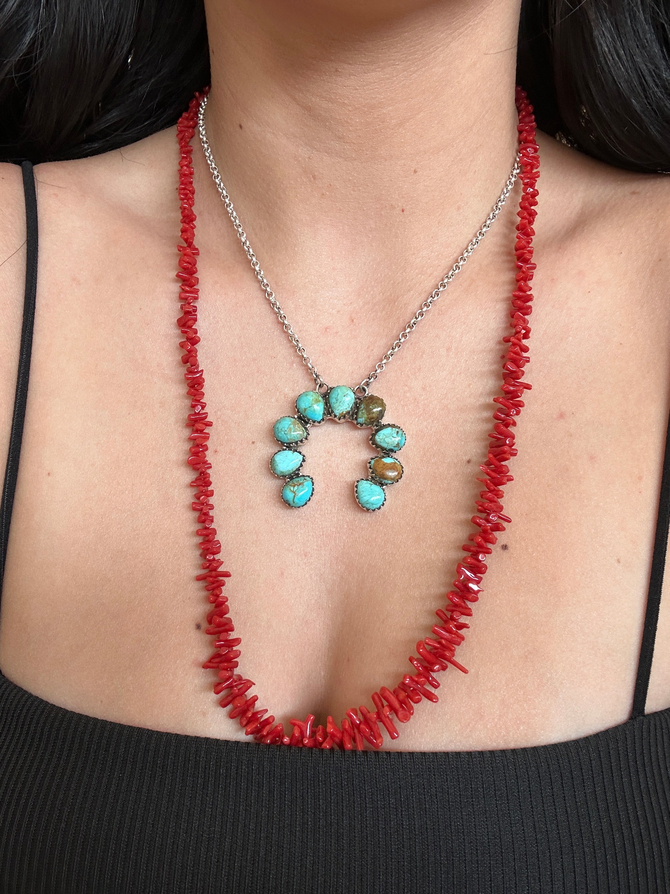 Navajo Strung Red Coral & Sterling Silver Beaded Necklace