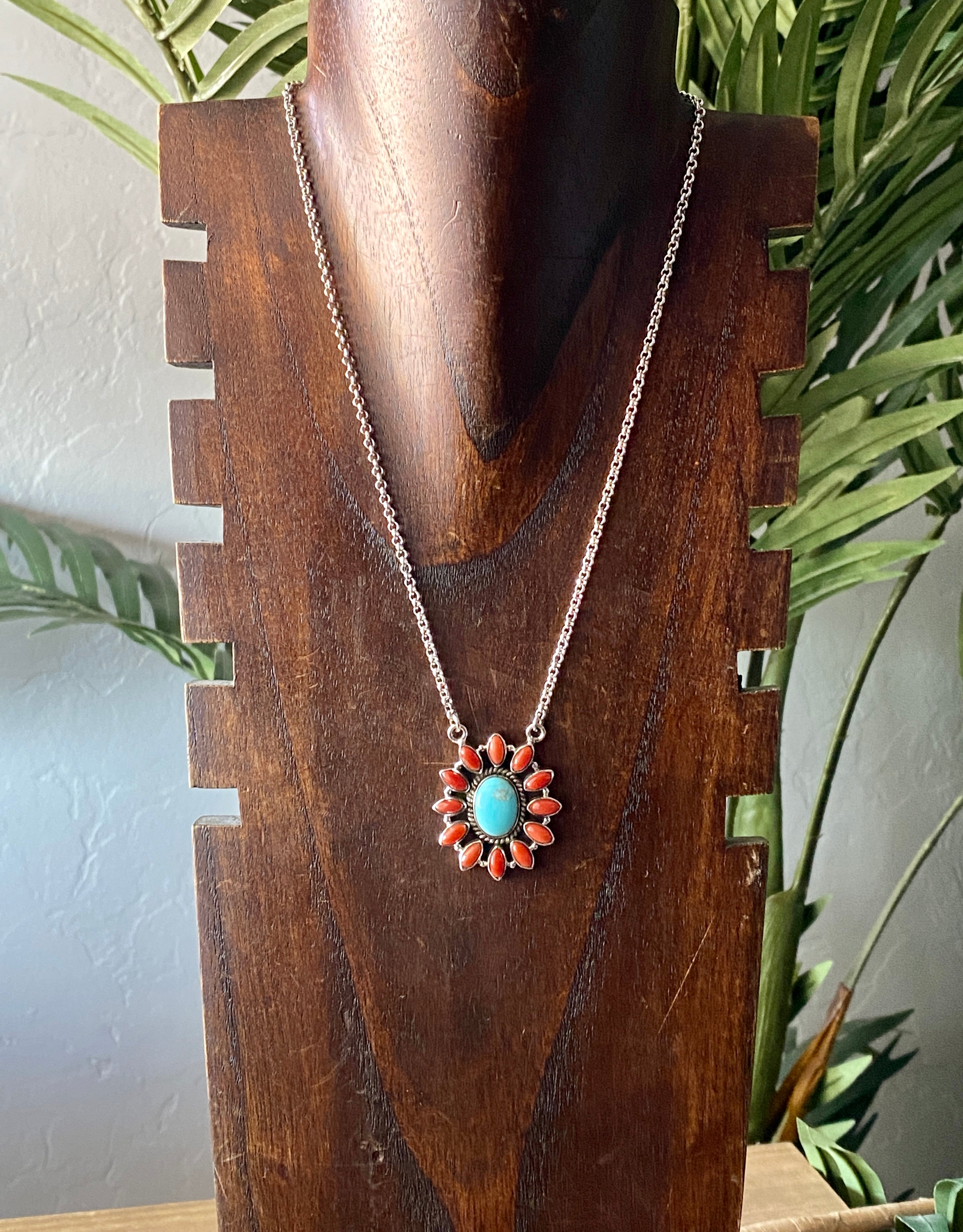 Southwest Handmade Multi Stone & Sterling Silver Cluster Necklace