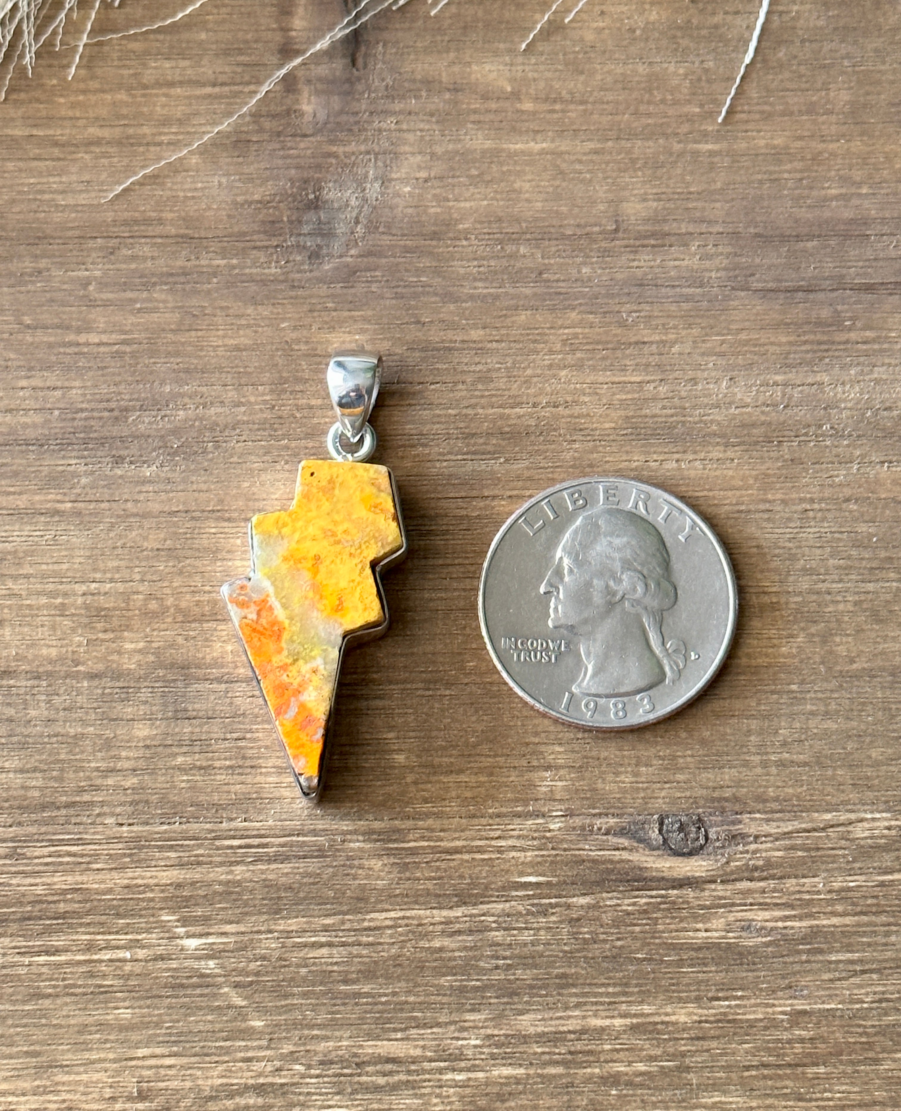 Southwest Handmade Bumblebee Jasper & Sterling Silver Lightning Bolt Pendant