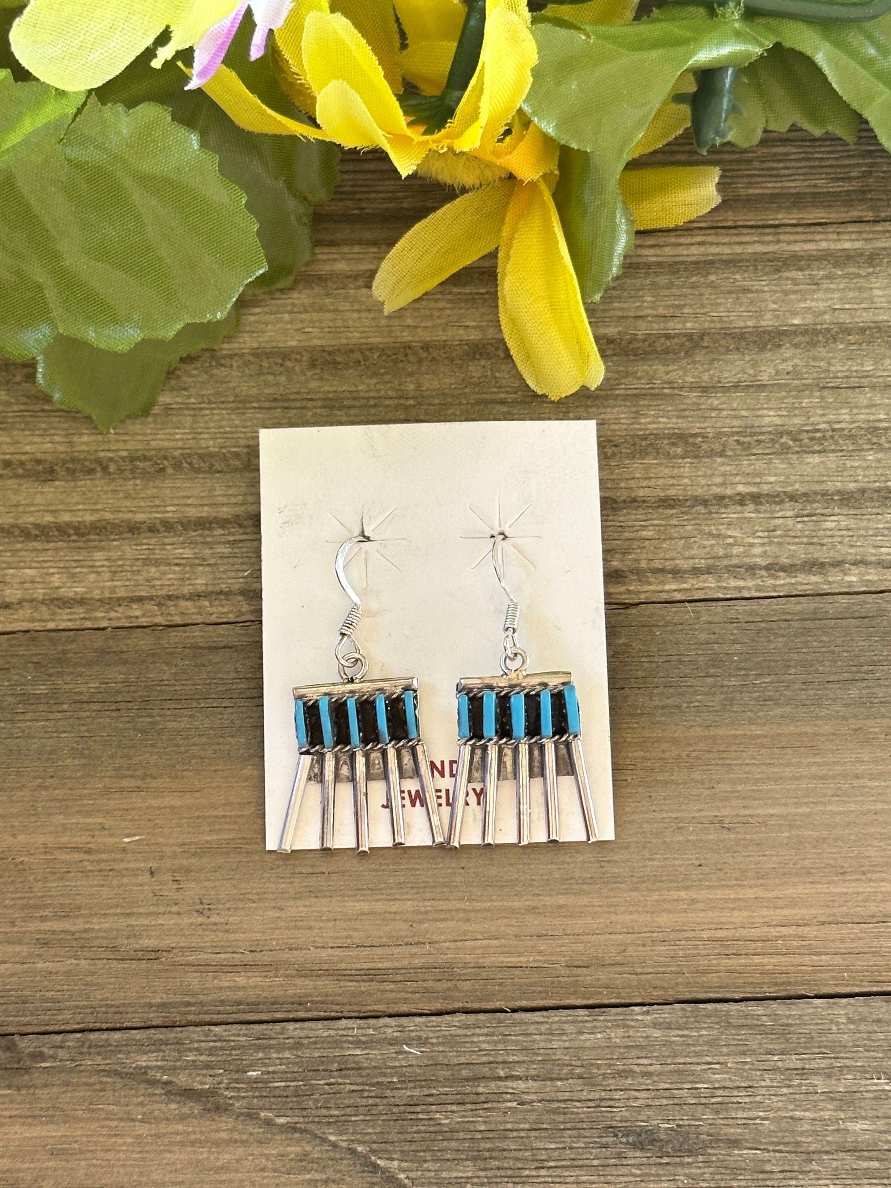 Zuni Made Turquoise & Sterling Silver Dangle Earrings