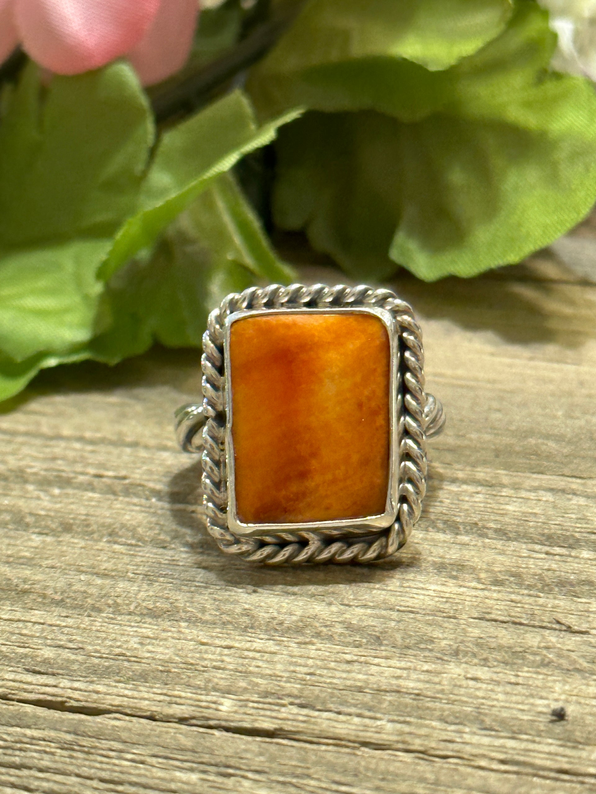 Navajo Made Spiny Oyster & Sterling Silver Ring Size 7.