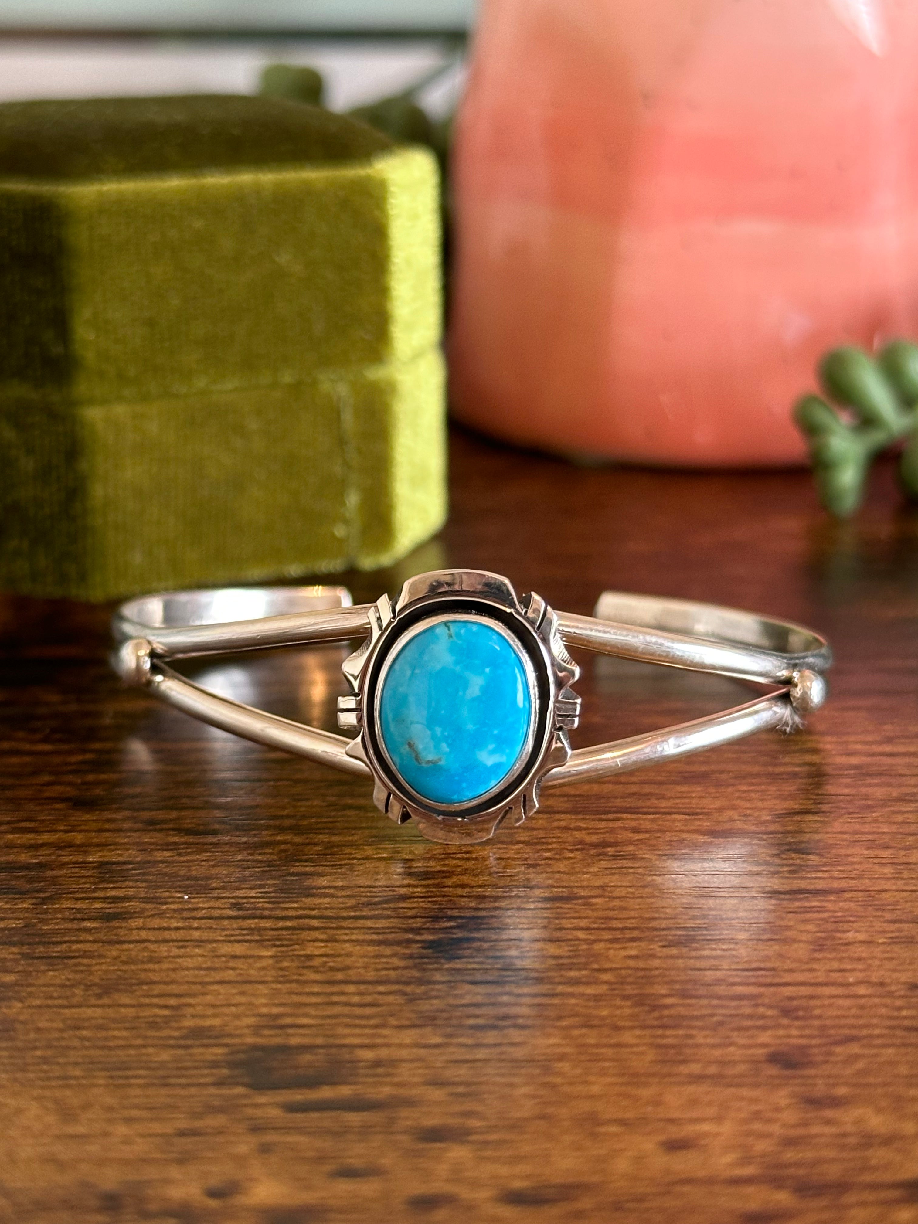 Navajo Made Kingman Turquoise & Sterling Silver Cuff Bracelet