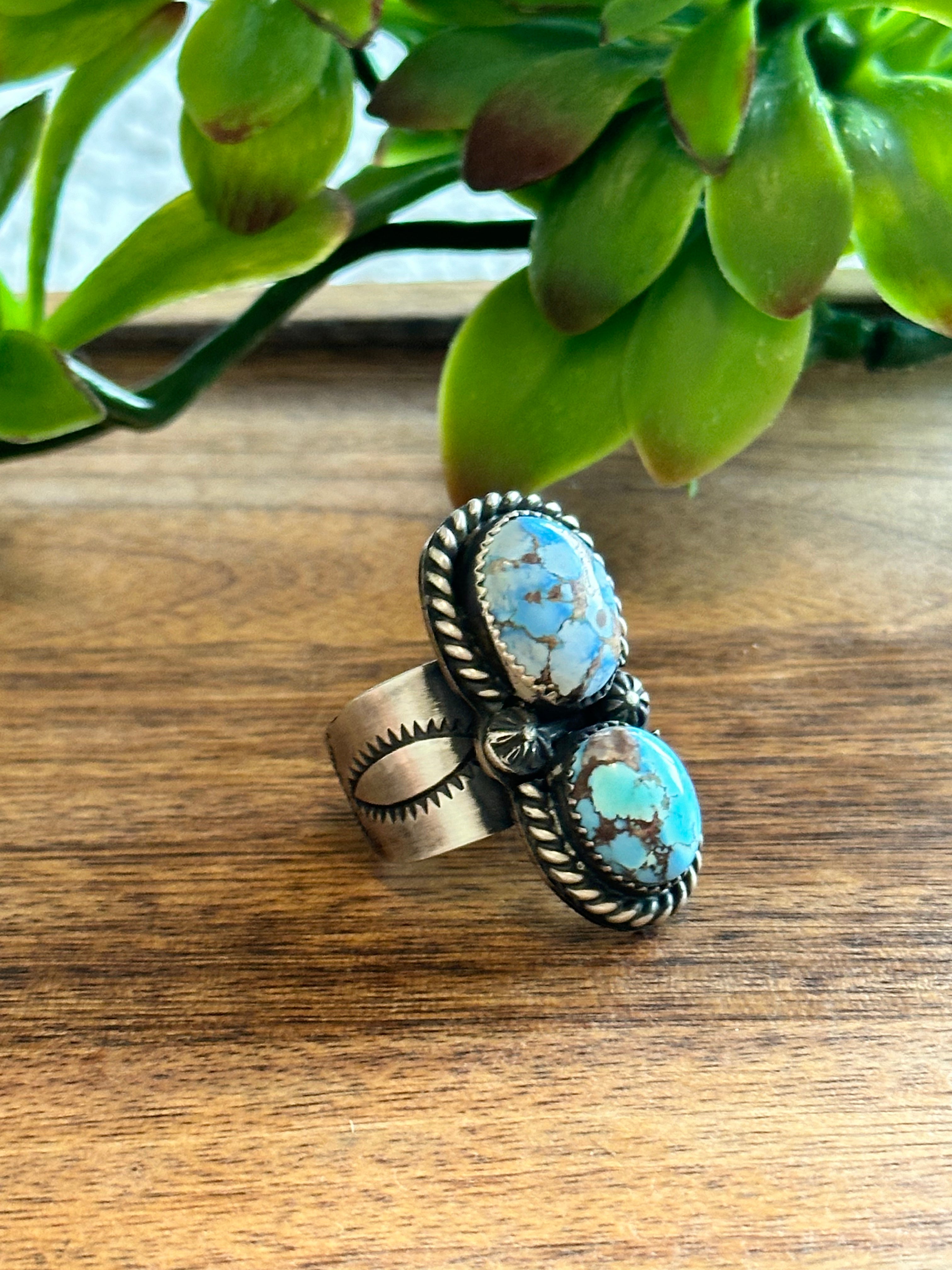 Delbert Secetaro Golden Hills Turquoise & Sterling Silver Adjustable Ring