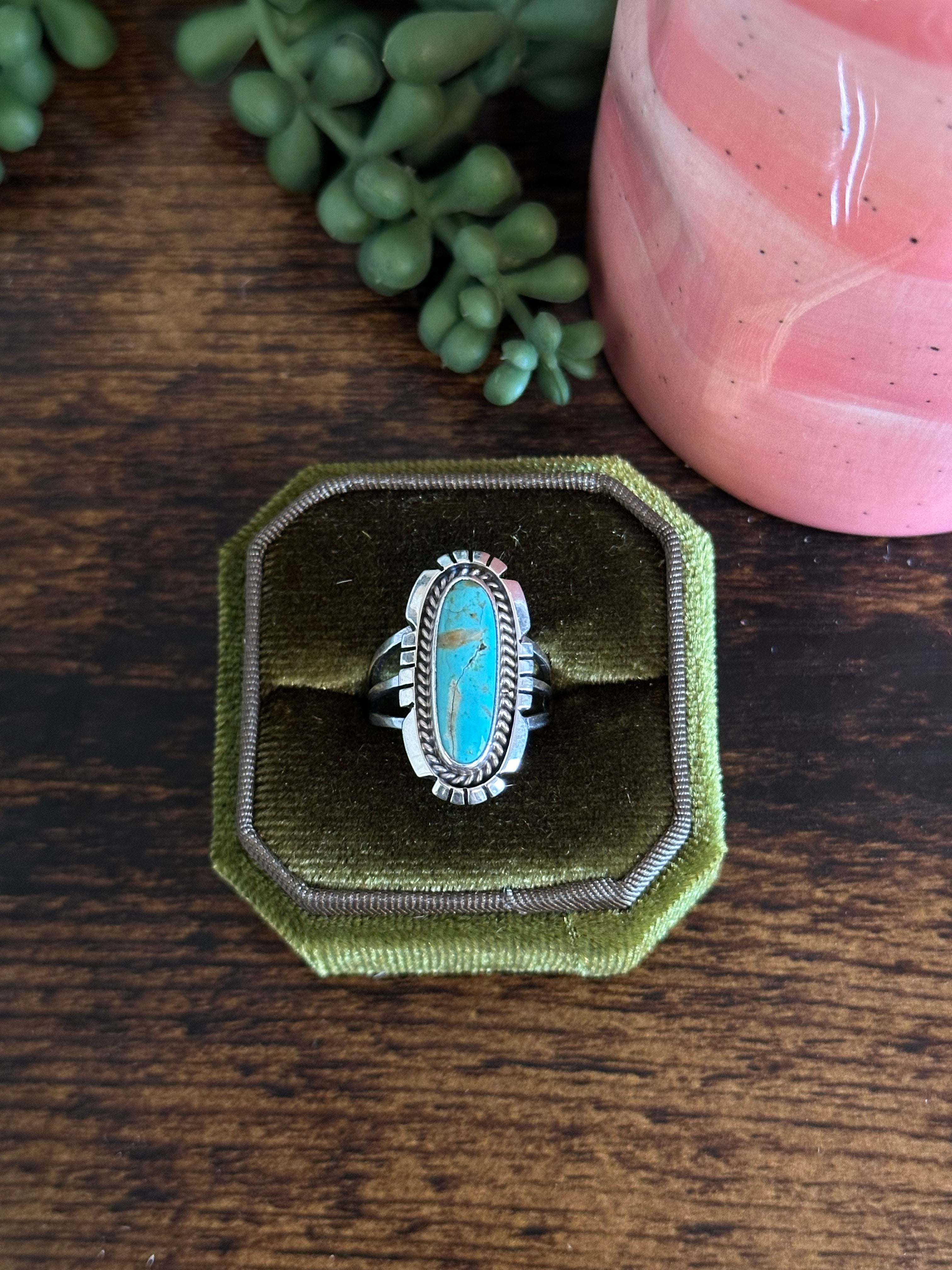 Navajo Made Kingman Turquoise & Sterling Silver Ring