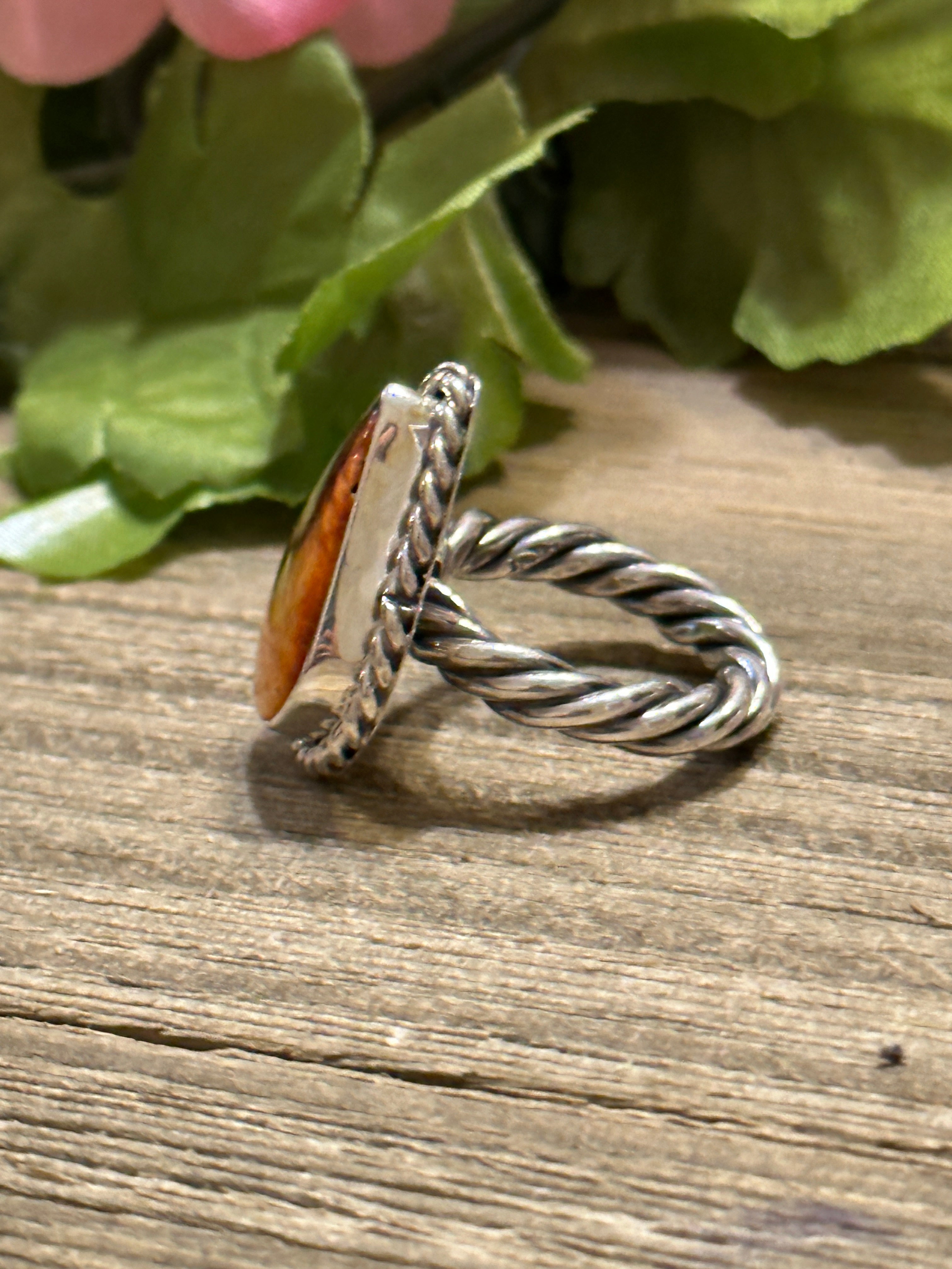 Navajo Made Spiny Oyster & Sterling Silver Ring Size 6.25