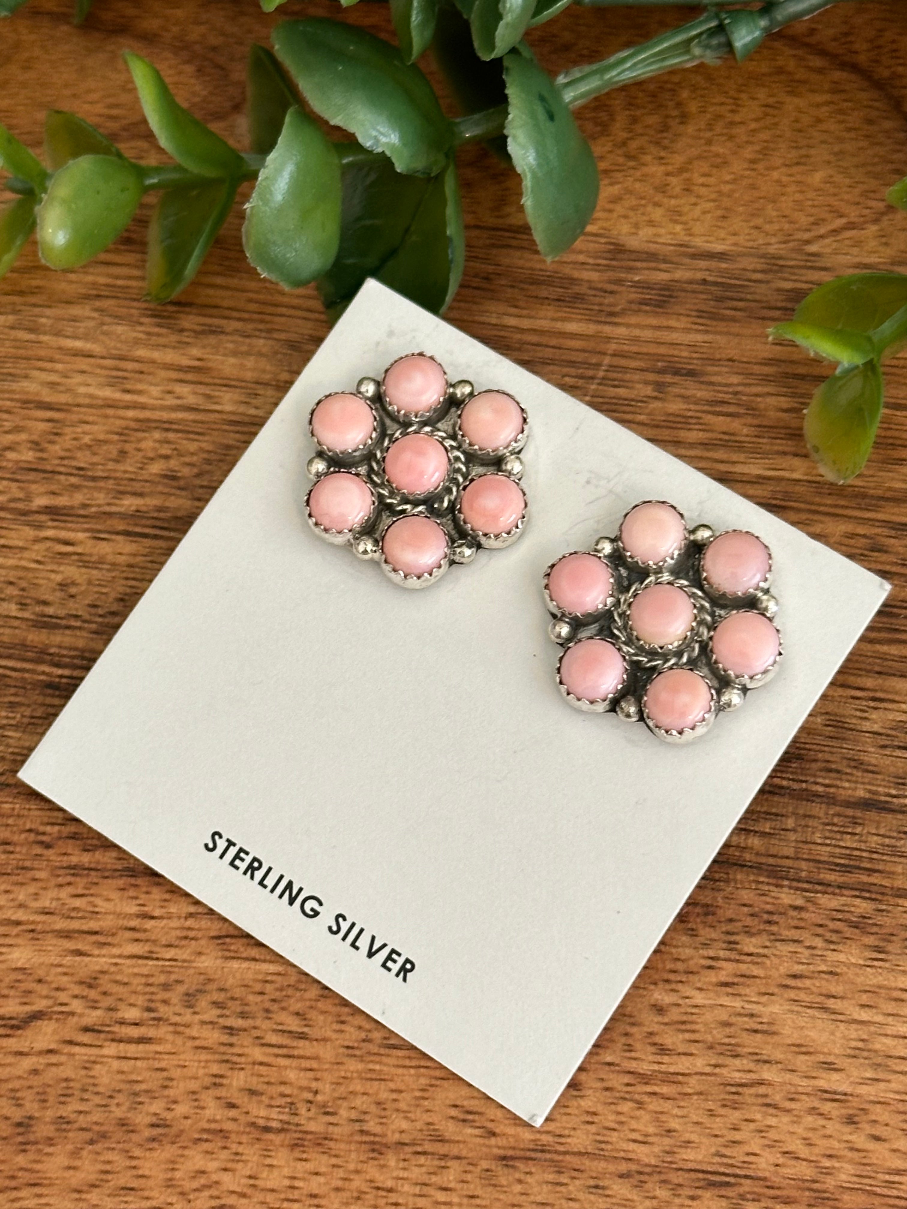 Maxine Ramirez Pink Conch & Sterling Silver Cluster Post Earrings