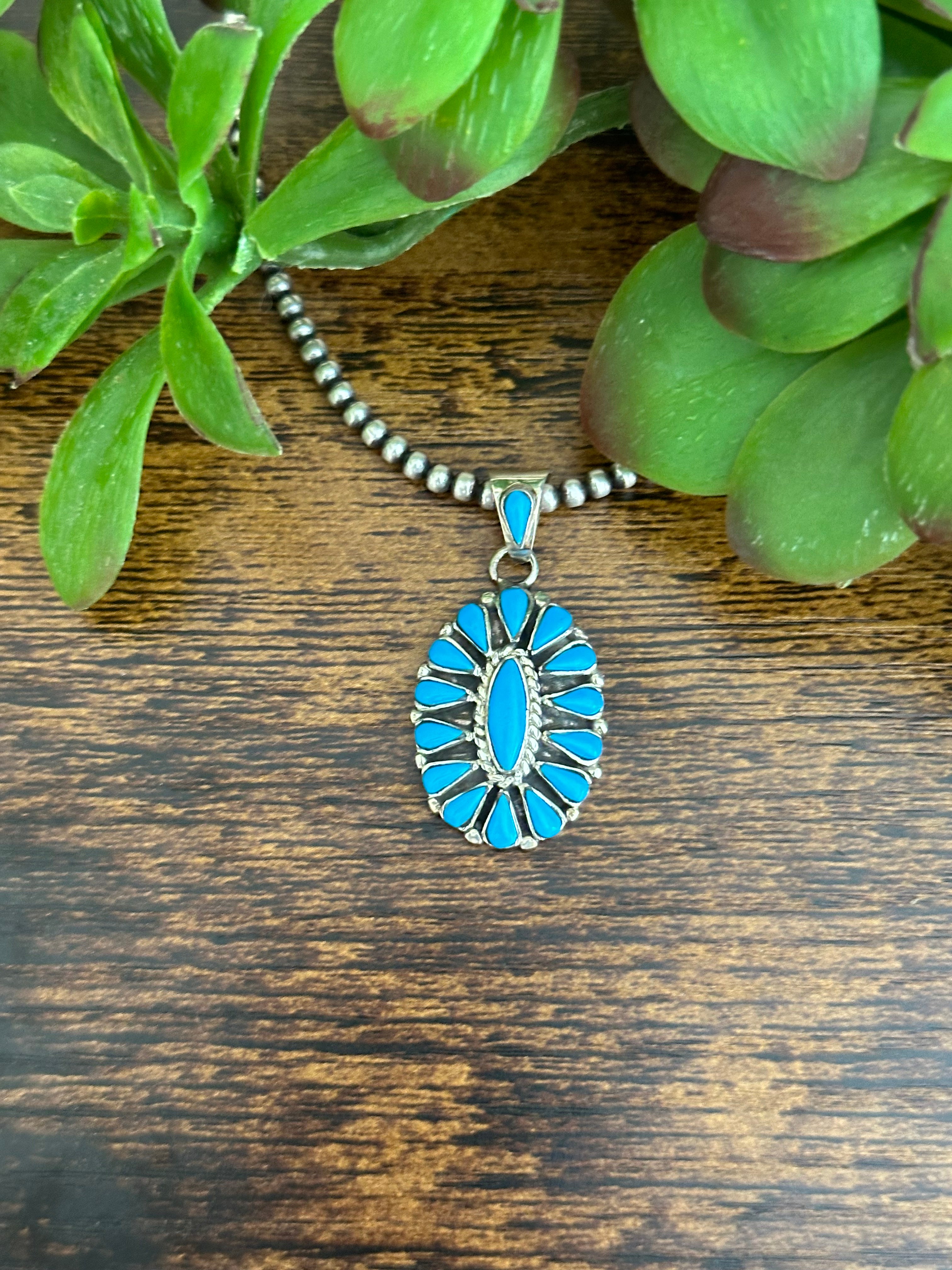 Southwest Made Turquoise & Sterling Silver Cluster Pendant